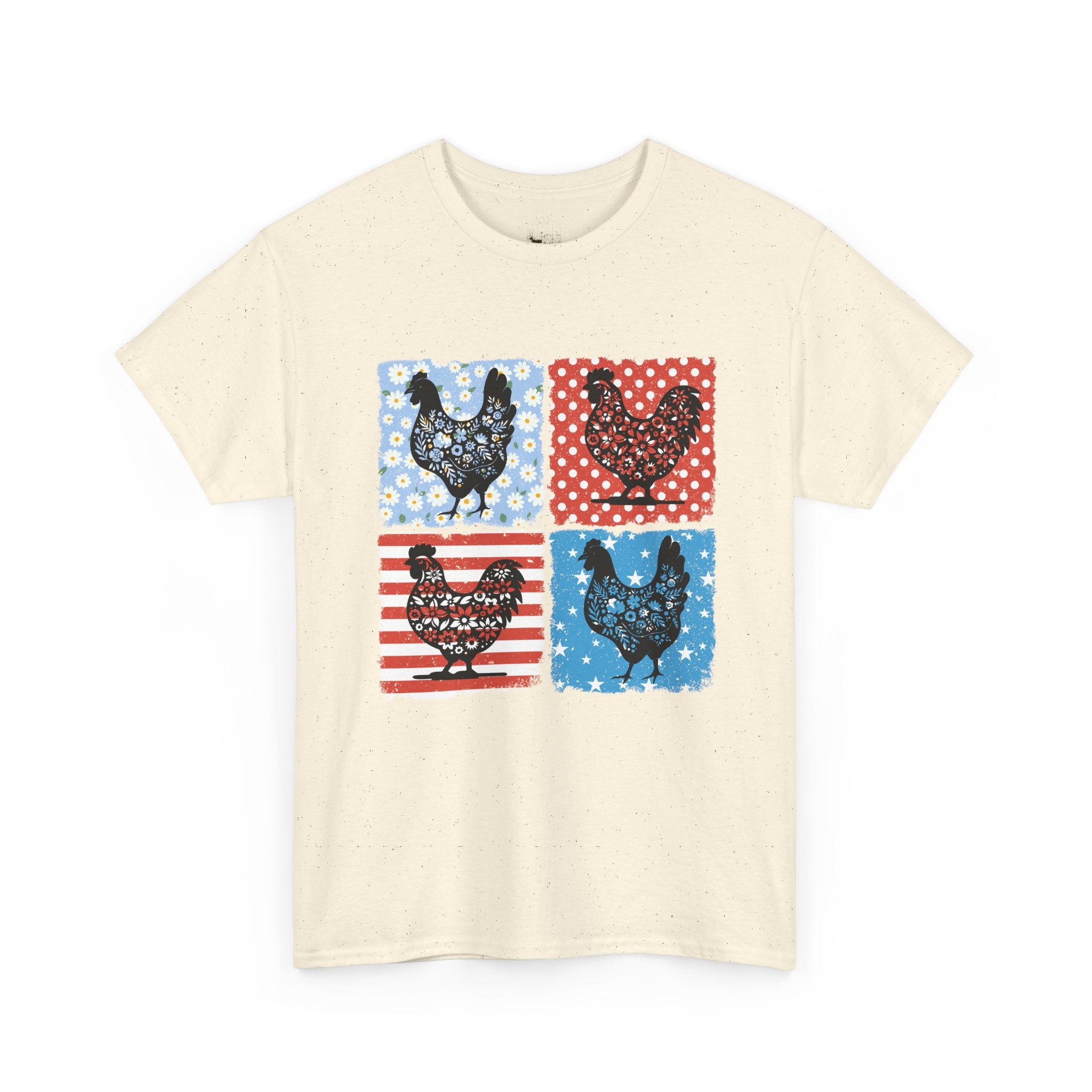Patchwork Chicken Farm T-Shirt | Farmhouse Hen Graphic Tee | Patriotic Chicken Shirt | Country Homestead Apparel | Backyard Chicken Lover Gift