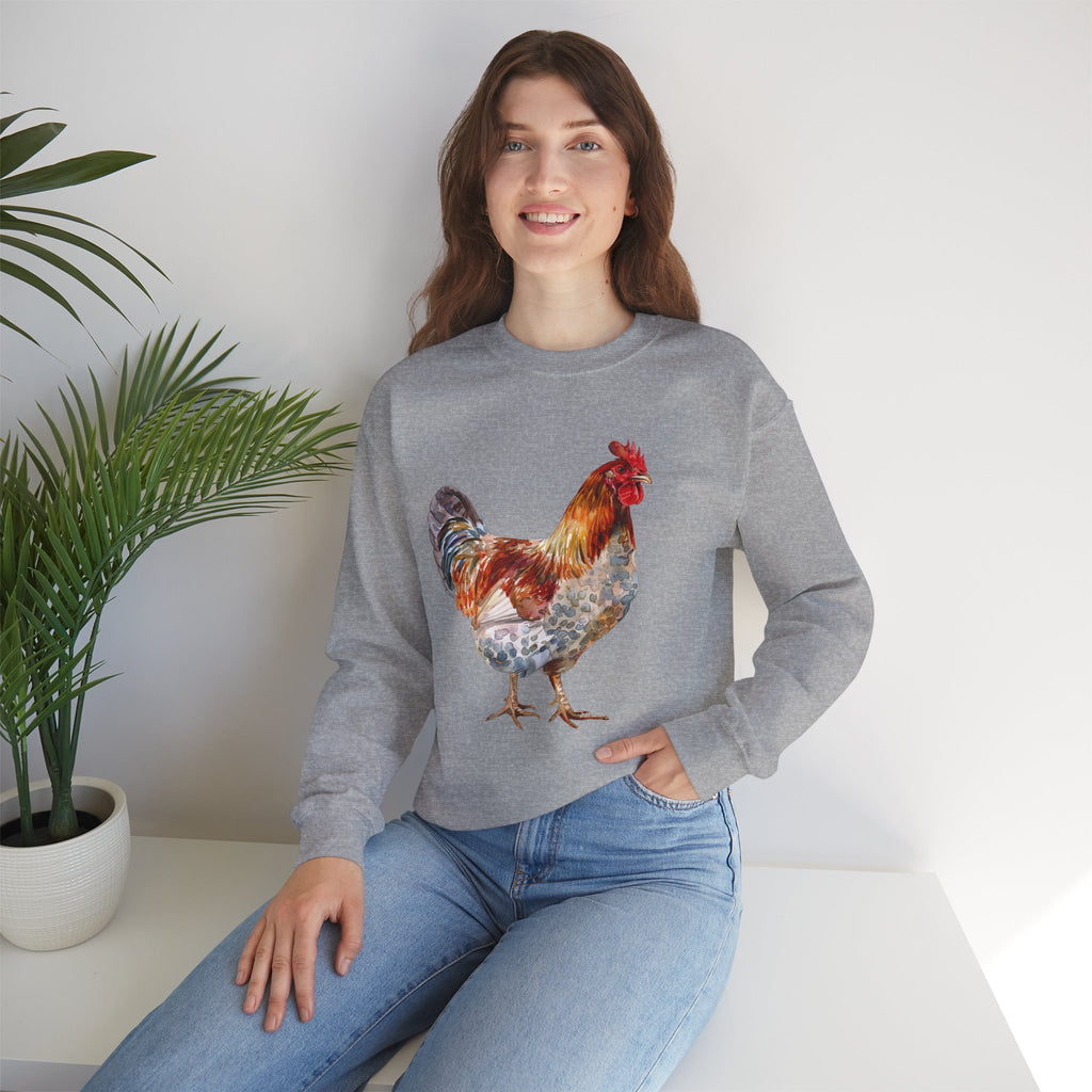 Easter Egger Rooster Sweatshirt – Farmhouse Chicken Crewneck, Colorful Ameraucana-Style Rooster Pullover, Homestead Apparel