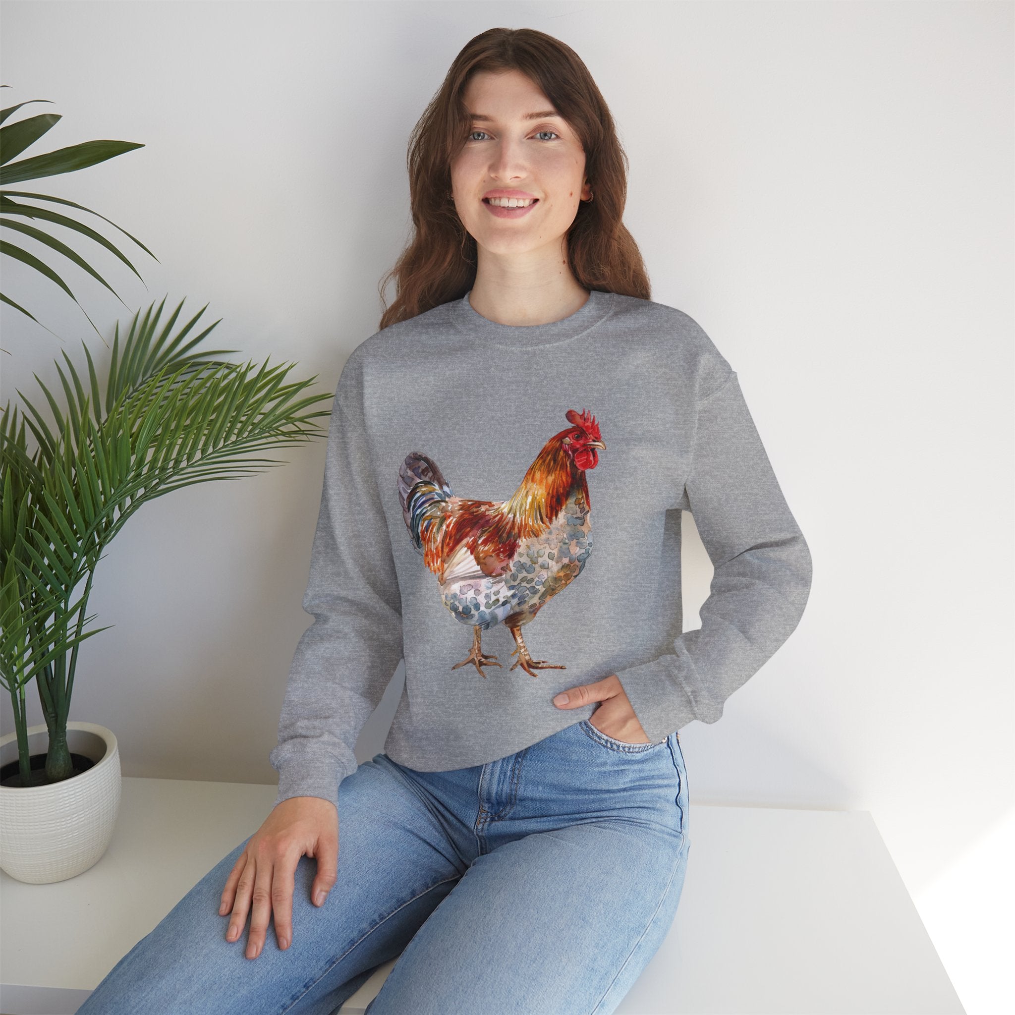 Easter Egger Rooster Sweatshirt – Farmhouse Chicken Crewneck, Colorful Ameraucana-Style Rooster Pullover, Homestead Apparel
