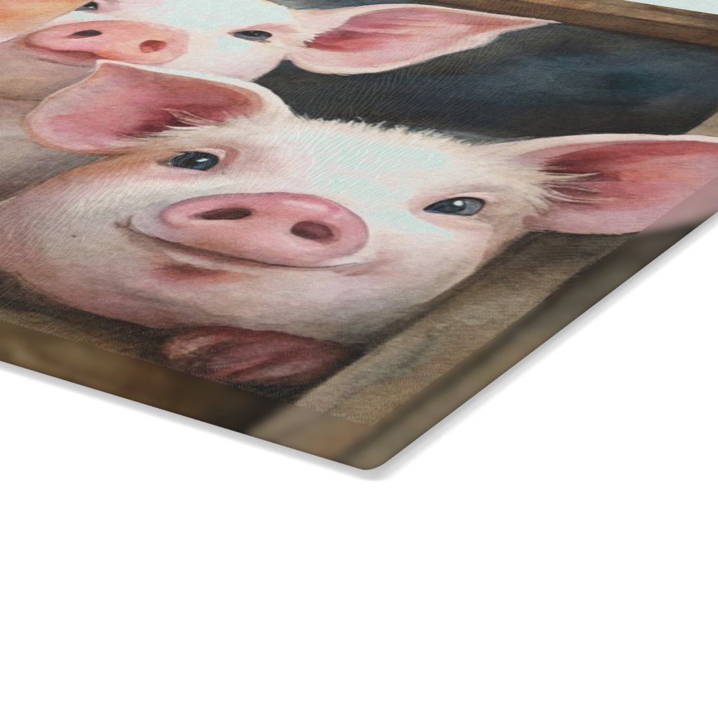 Farmhouse Piglet Glass Cutting Board | Cute Pig Kitchen Decor | Rustic Farm Animal Tempered Glass Cutting Board | Gumpert Homestead