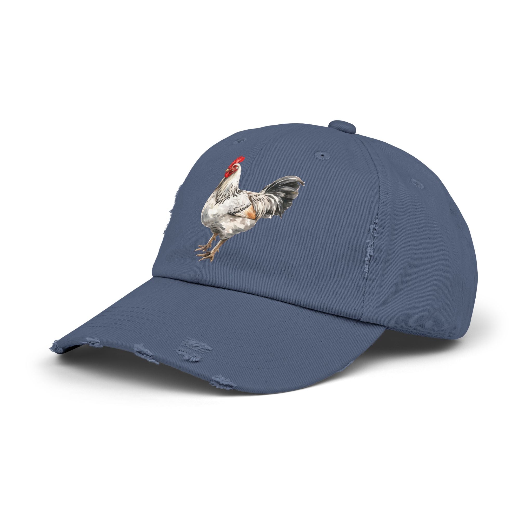Speckled White Rooster Distressed Baseball Cap – Light Sussex Style Chicken Hat, Vintage Farm Rooster Cap, Backyard Chicken Keeper Gift
