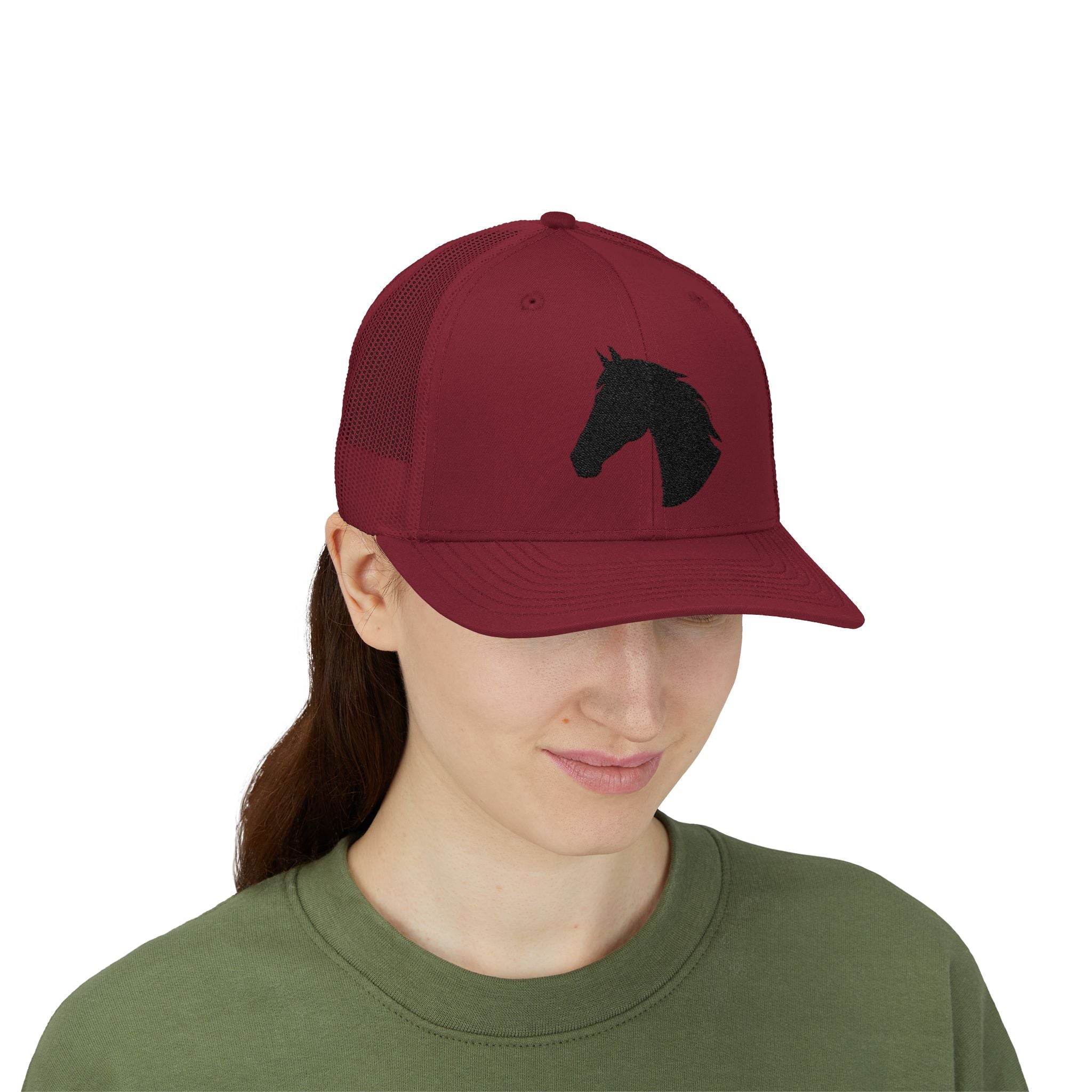 Horse Head Trucker Hat | Western Horse Silhouette Mesh Snapback Cap | Equestrian Ranch Hat | Rustic Farm Life Cowboy Cowgirl Horse Lover Hat