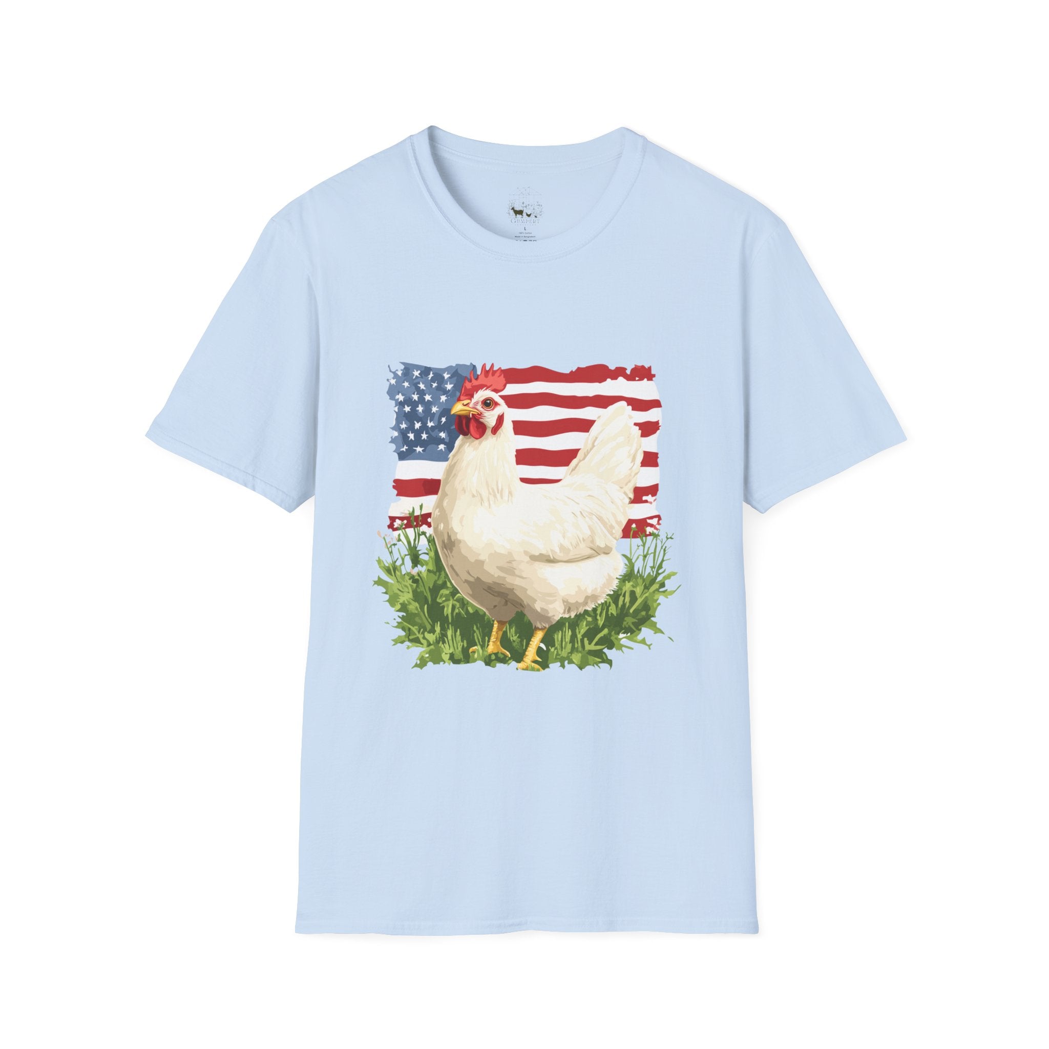 Patriotic Chicken T-Shirt – American Flag Hen Shirt, Farm Life Tee, 4th of July Chicken Shirt, Backyard Chicken Keeper Gift, Homestead Farm Apparel