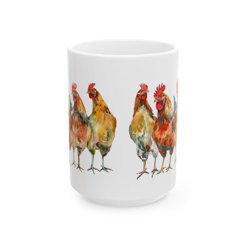Chicken Flock Ceramic Mug – Backyard Chicken Coffee Cup, Farm Homestead Mug, Chicken Lover Gift (11oz, 15oz)