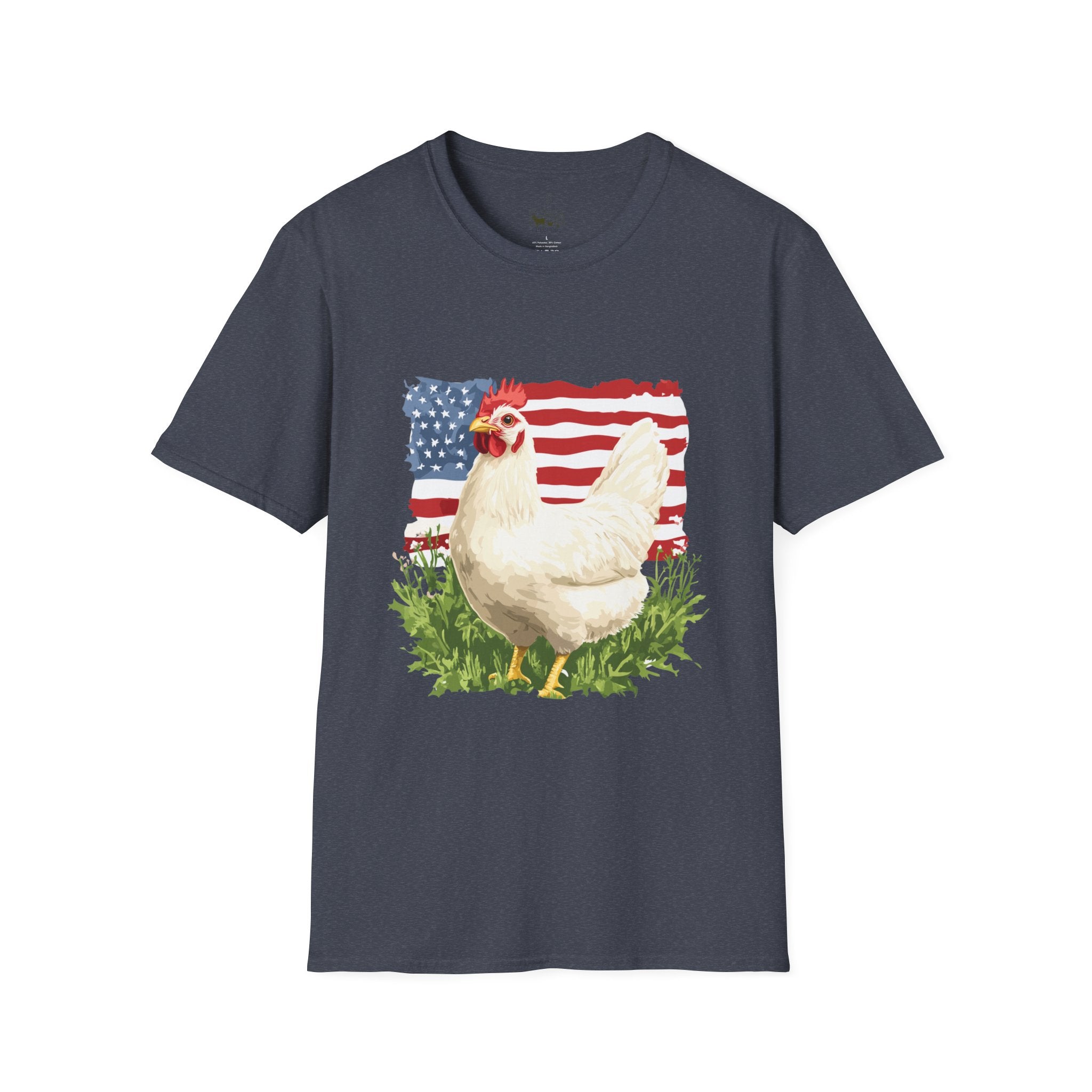 Patriotic Chicken T-Shirt – American Flag Hen Shirt, Farm Life Tee, 4th of July Chicken Shirt, Backyard Chicken Keeper Gift, Homestead Farm Apparel