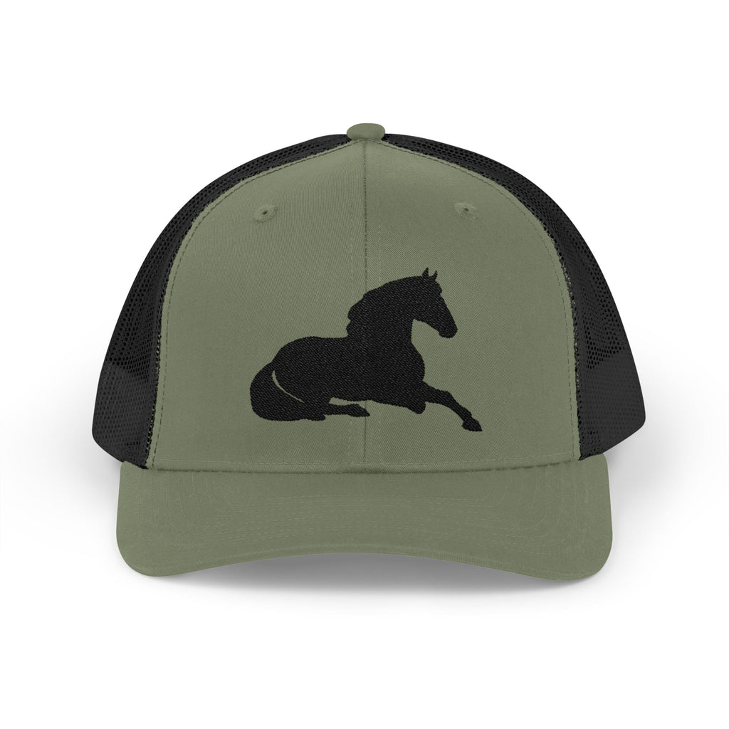 Resting Horse Trucker Hat | Laying Horse Silhouette Mesh Snapback Cap | Western Ranch Horse Lover Hat | Rustic Farm Life Cowboy Cowgirl Cap