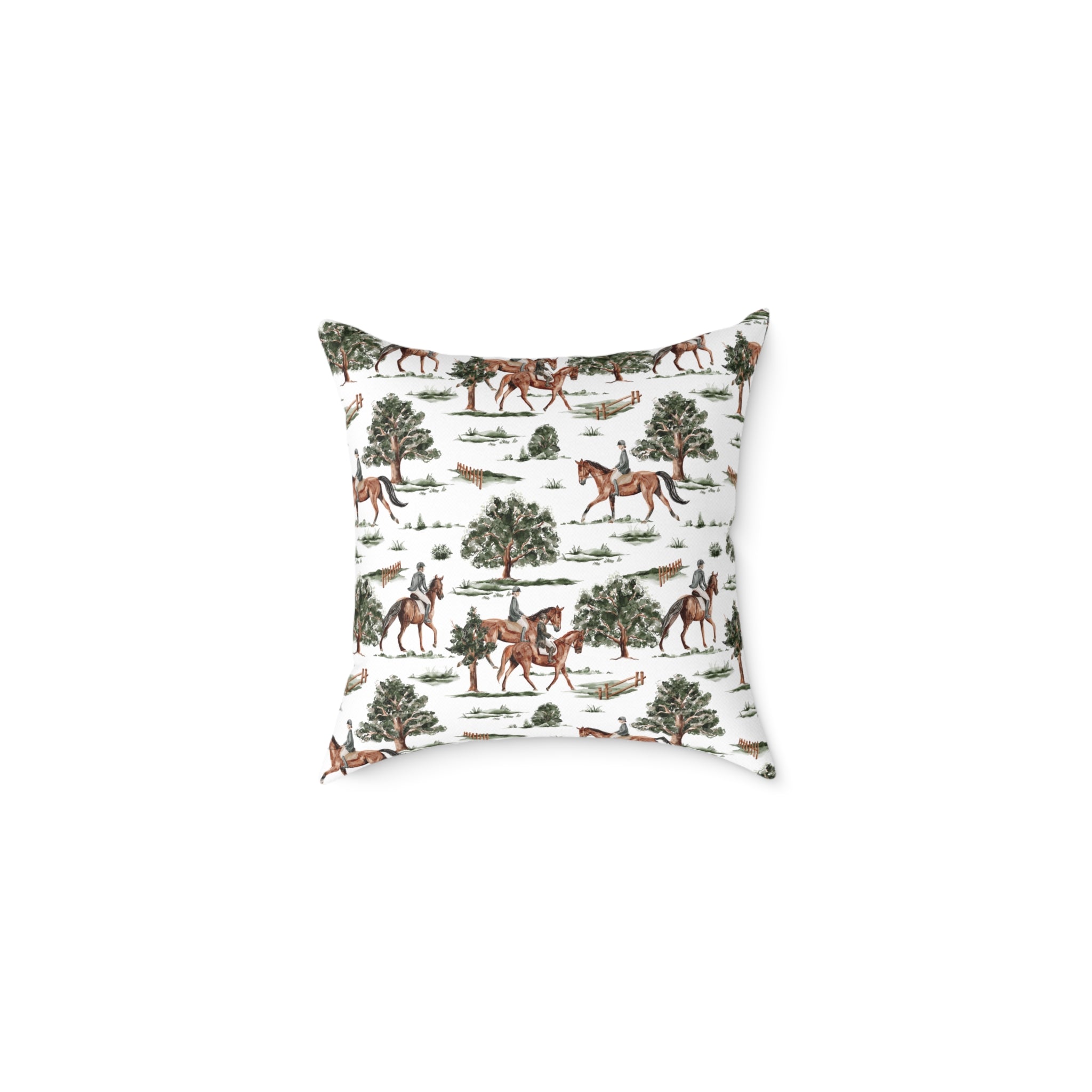 Equestrian Toile Throw Pillow | Farmhouse Horse Accent Pillow | Rustic Riding Scene Decor Cushion | Cottagecore Horse Home Decor | Gumpert Homestead