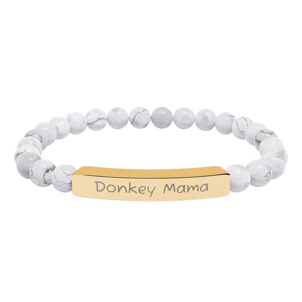 Donkey Mama Natural Stone Stretch Bracelet – Engraved Donkey Lover Jewelry, Farm Mom Gift, Rustic Homestead Bracelet