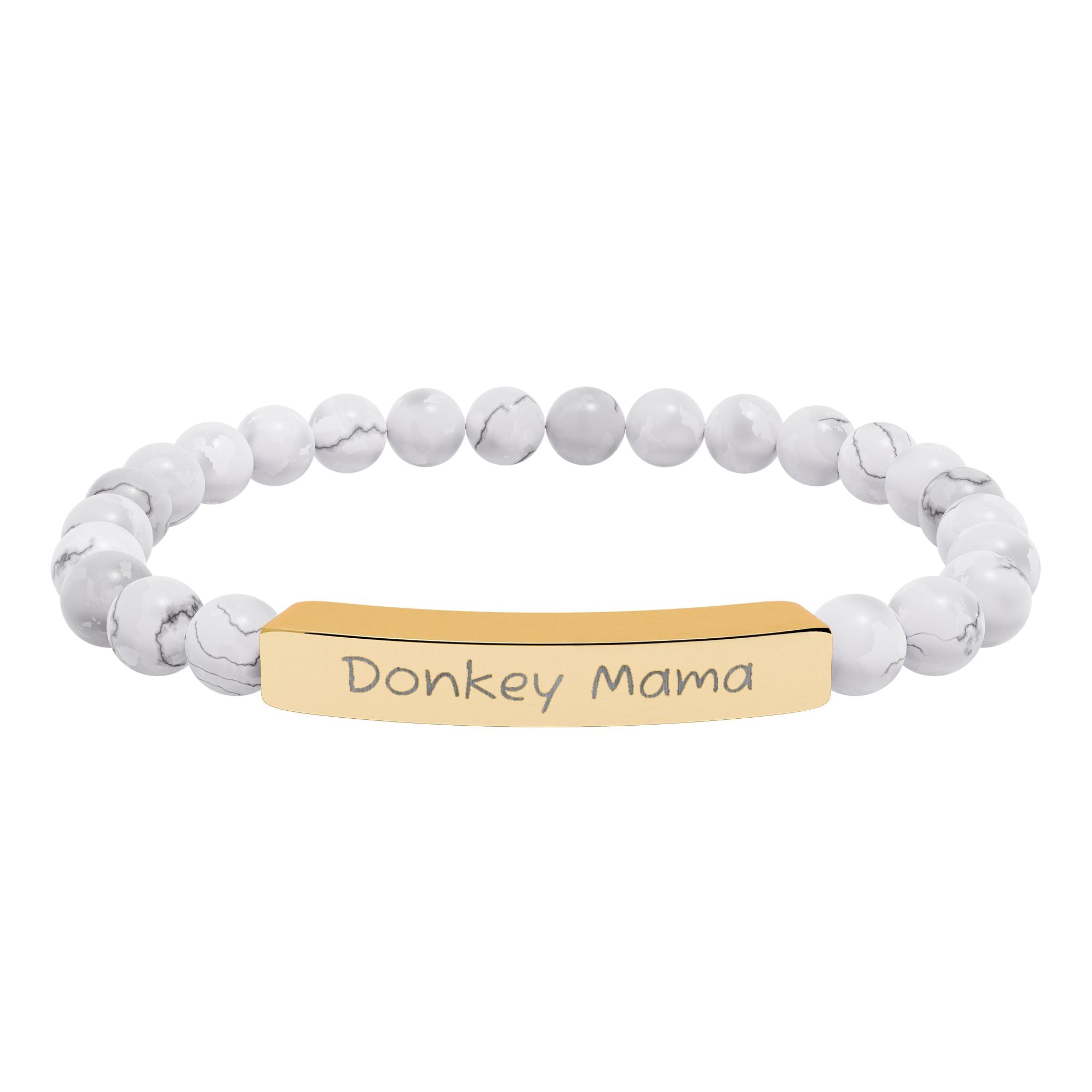 Donkey Mama Natural Stone Stretch Bracelet – Engraved Donkey Lover Jewelry, Farm Mom Gift, Rustic Homestead Bracelet