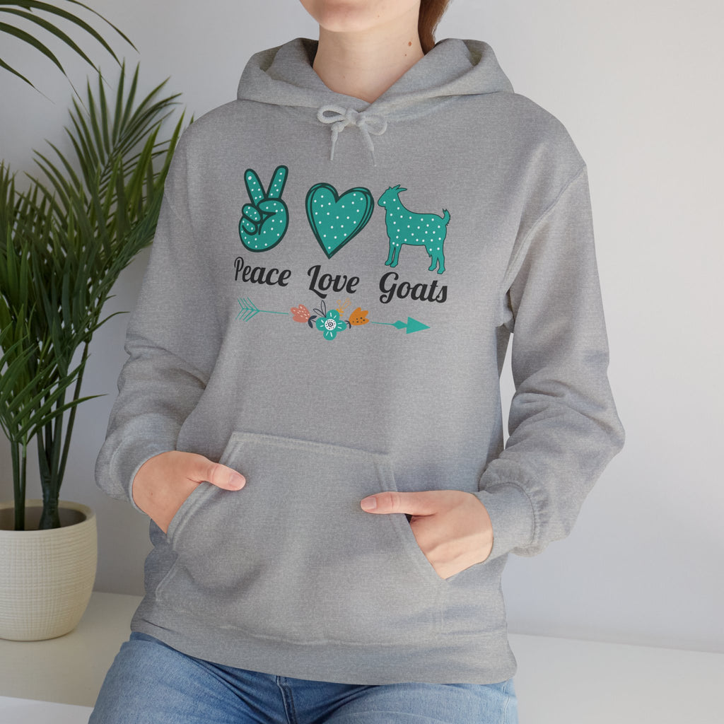 Peace Love Goats Hoodie – Unisex Farmhouse Goat Lover Sweatshirt | Cozy Homestead Country Apparel