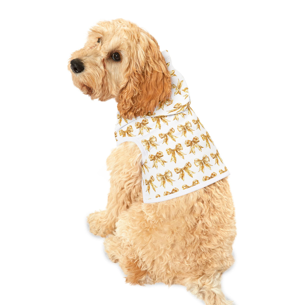 Gold Coquette Bows Cute Pet Hoodie - Adorable Puppy Sweater, Small Dog Outfit, Furry Friend Gift, Pet Apparel, Animal Lover Present