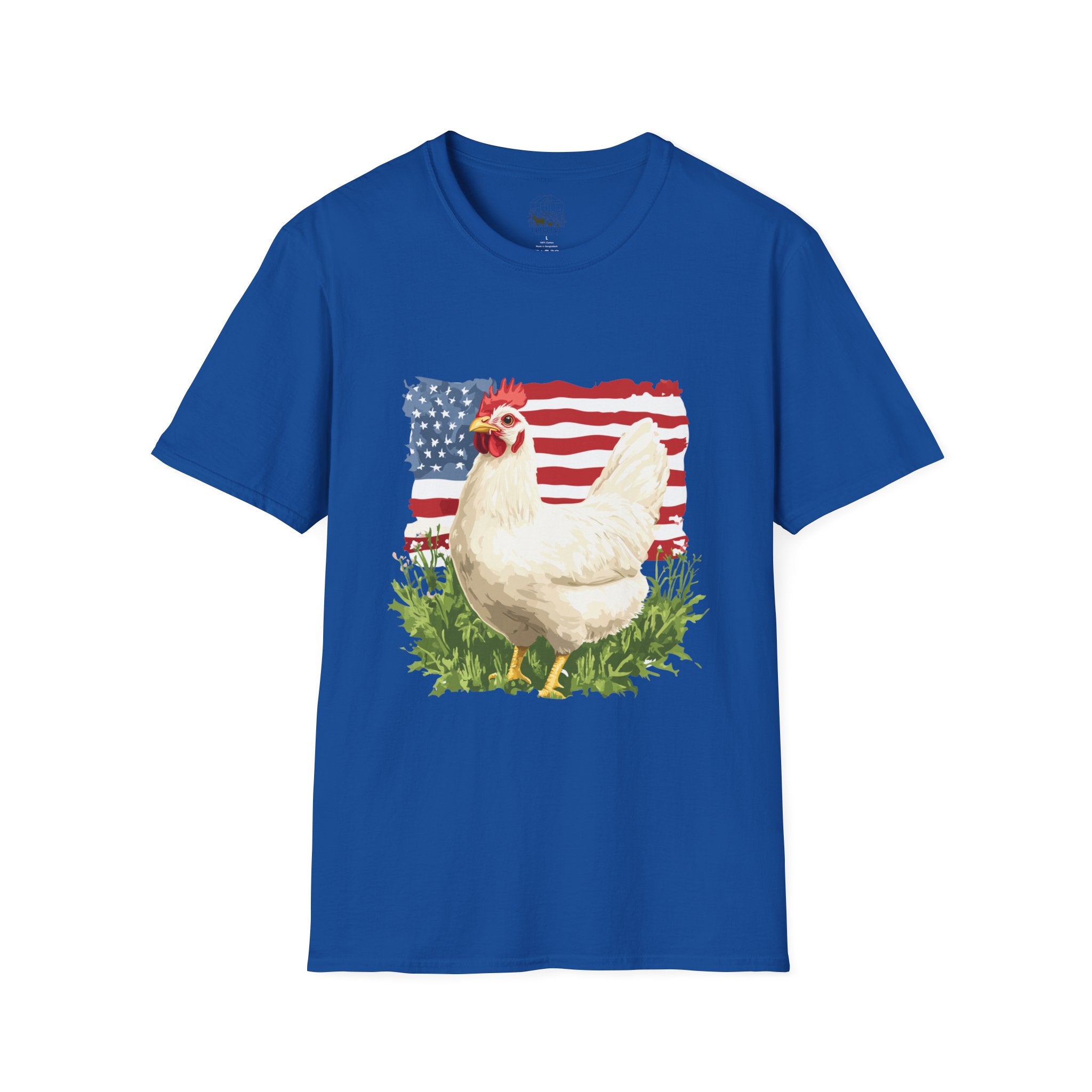 Patriotic Chicken T-Shirt – American Flag Hen Shirt, Farm Life Tee, 4th of July Chicken Shirt, Backyard Chicken Keeper Gift, Homestead Farm Apparel