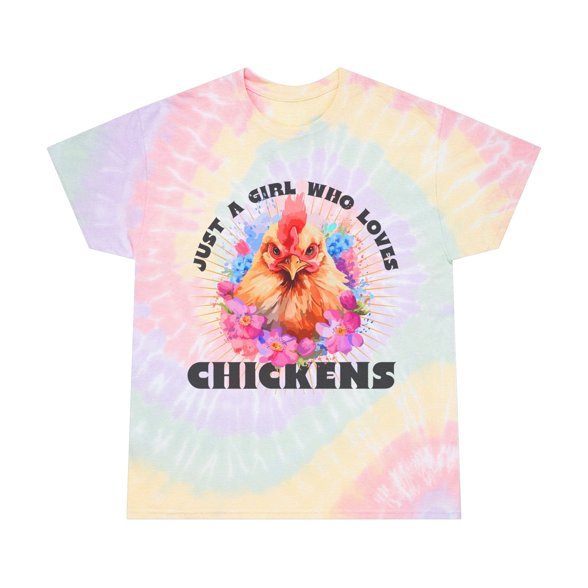 Just a Girl Who Loves Chickens Tie-Dye T-Shirt – Colorful Chicken Lover Tee, Farm Girl Graphic Shirt, Homestead Apparel