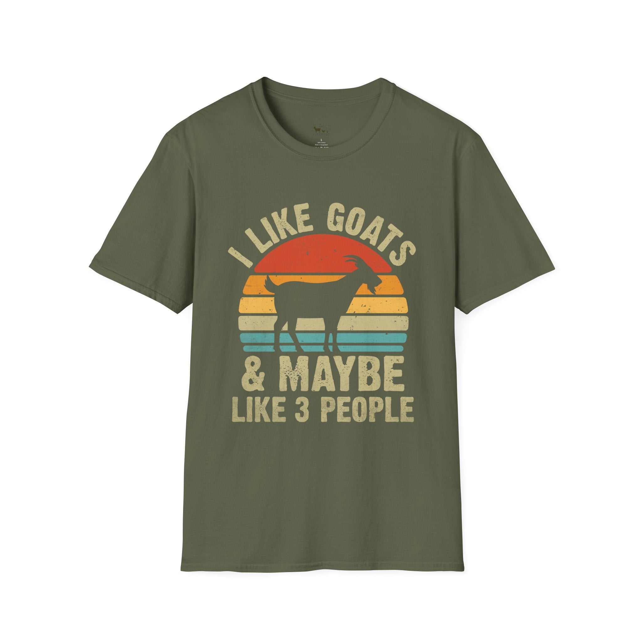 “I Like Goats & Maybe Like 3 People” Vintage Goat Lover Unisex Softstyle T-Shirt | Funny Farm Life Tee