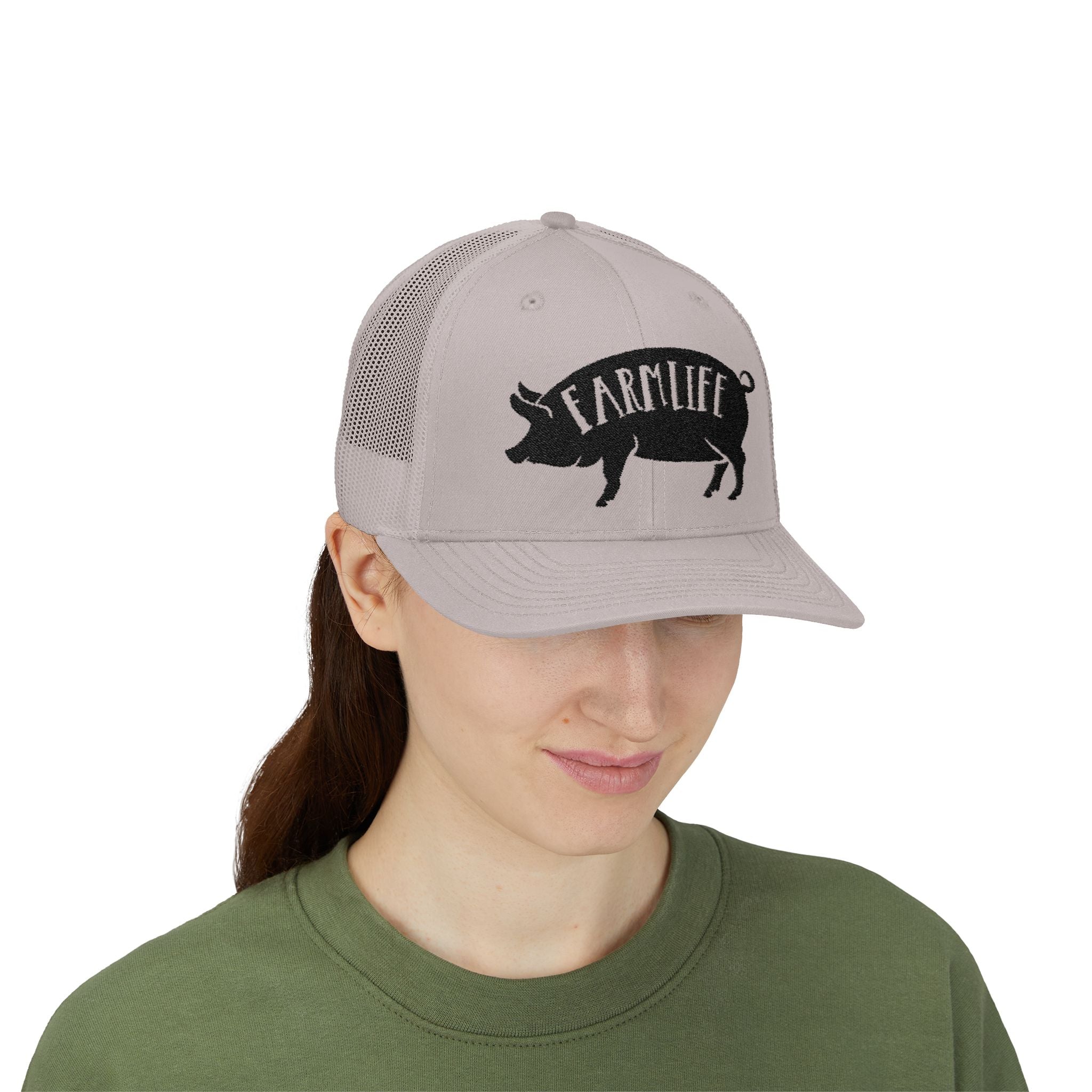 Farm Life Pig Snapback Trucker Hat – Rustic Farm Trucker Cap, Homestead Hat, Pig Lover Farm Cap, Country Lifestyle Mesh Hat