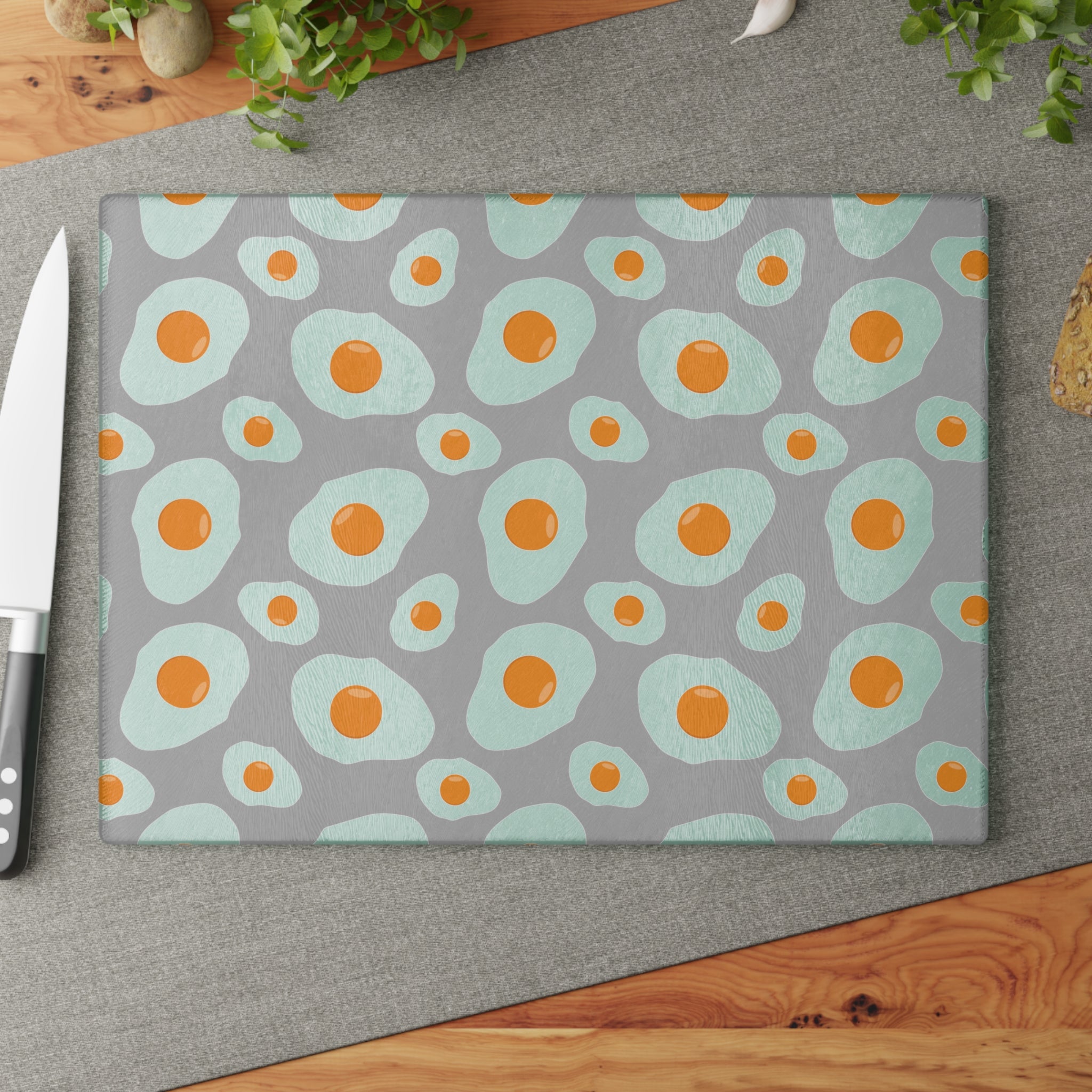 Funny Egg Glass Cutting Board | Farmhouse Kitchen Decor | Fried Egg Pattern Tempered Glass Cutting Board | Gumpert Homestead