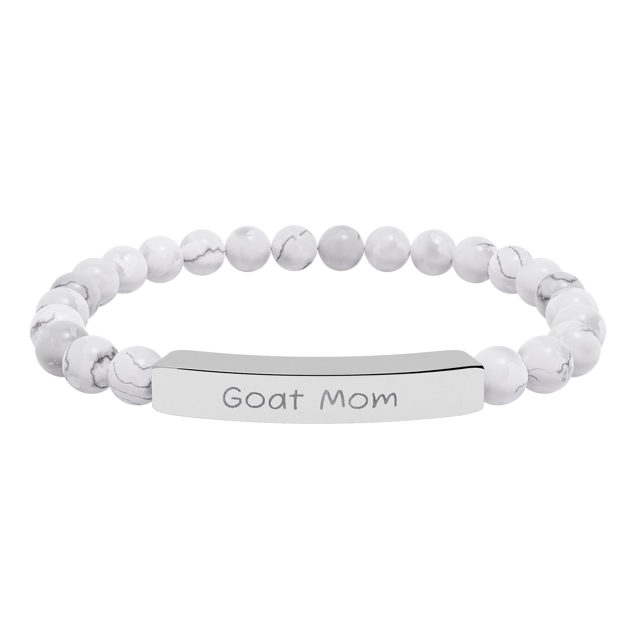 Goat Mom Natural Stone Stretch Bracelet – Engraved Goat Lover Jewelry, Farm Mom Gift, Rustic Homestead Bracelet