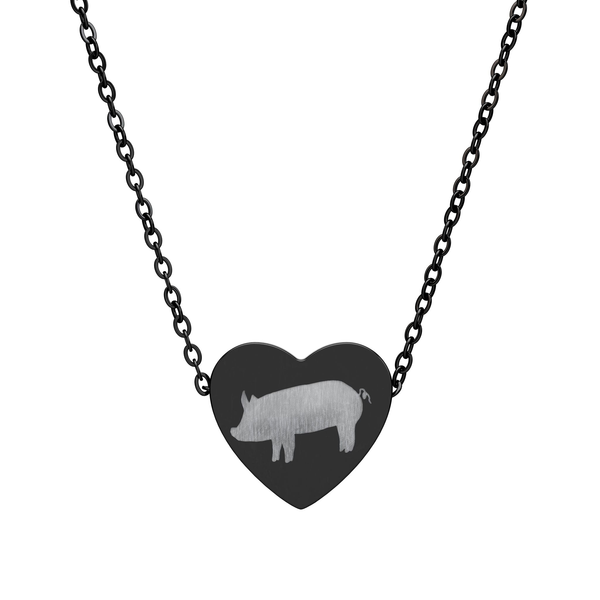 Pig Heart Necklace – Farm Pig Jewelry, Pig Lover Gift, Homestead Necklace, Mini Pig Pendant, Farm Animal Jewelry, Stainless Steel Engraved Heart Necklace
