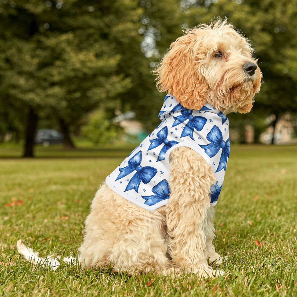 Blue Coquette Bows Cute Pet Hoodie - Adorable Puppy Sweater, Small Dog Outfit, Furry Friend Gift, Pet Apparel, Animal Lover Present
