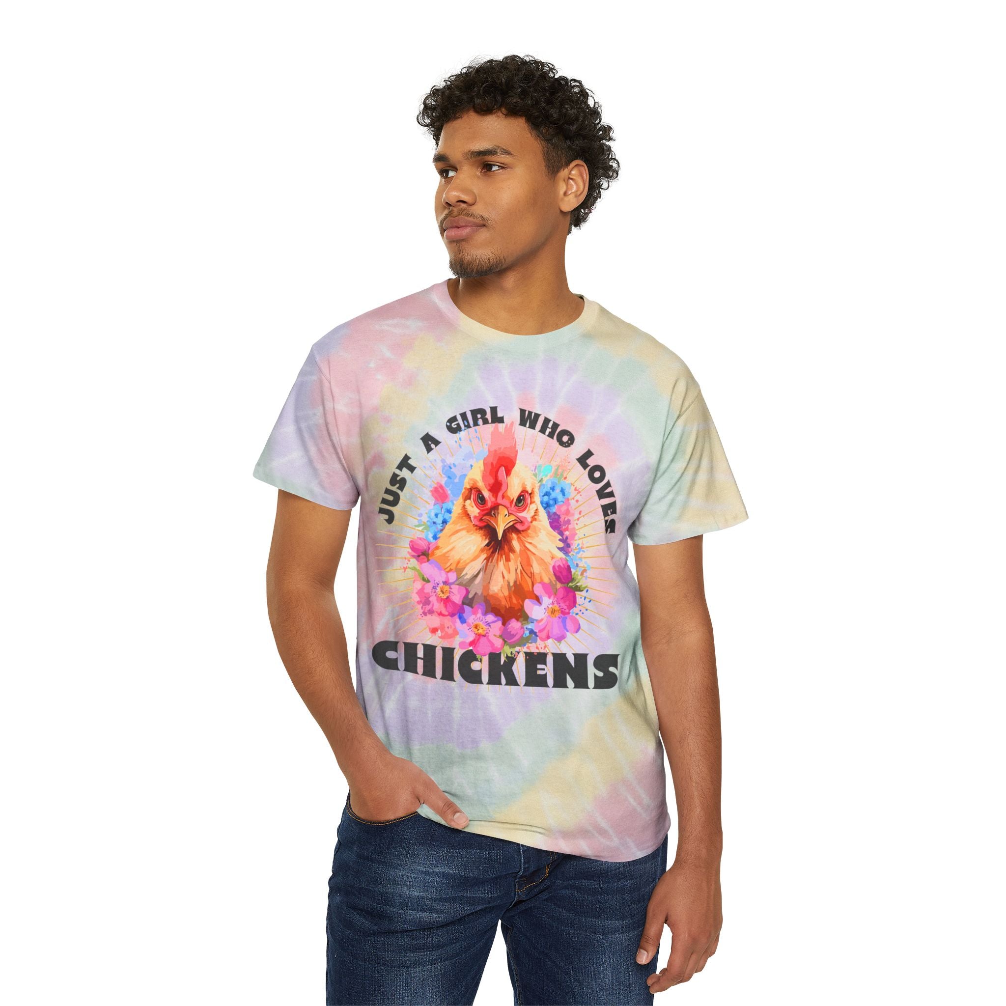 Just a Girl Who Loves Chickens Tie-Dye T-Shirt – Colorful Chicken Lover Tee, Farm Girl Graphic Shirt, Homestead Apparel