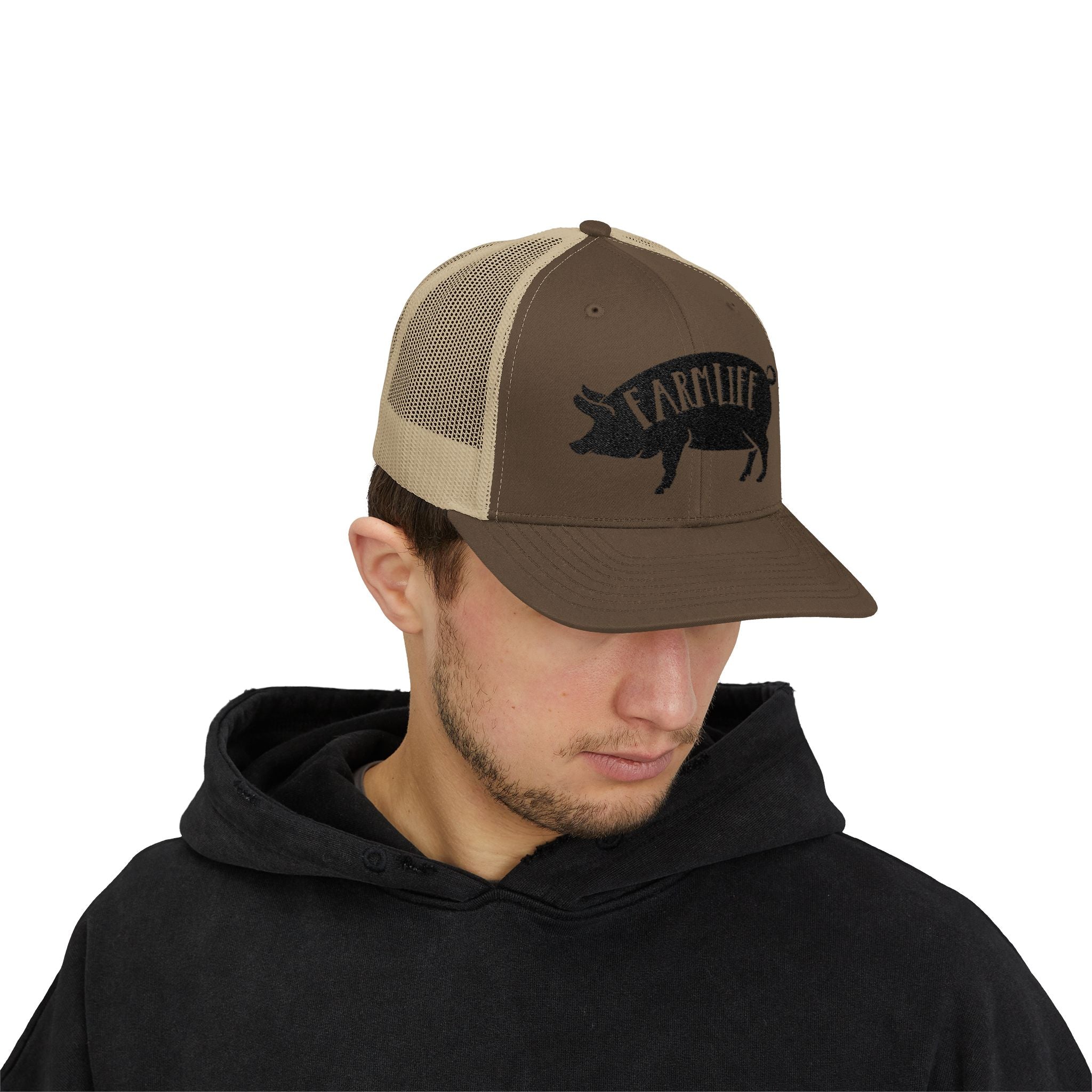 Farm Life Pig Snapback Trucker Hat – Rustic Farm Trucker Cap, Homestead Hat, Pig Lover Farm Cap, Country Lifestyle Mesh Hat
