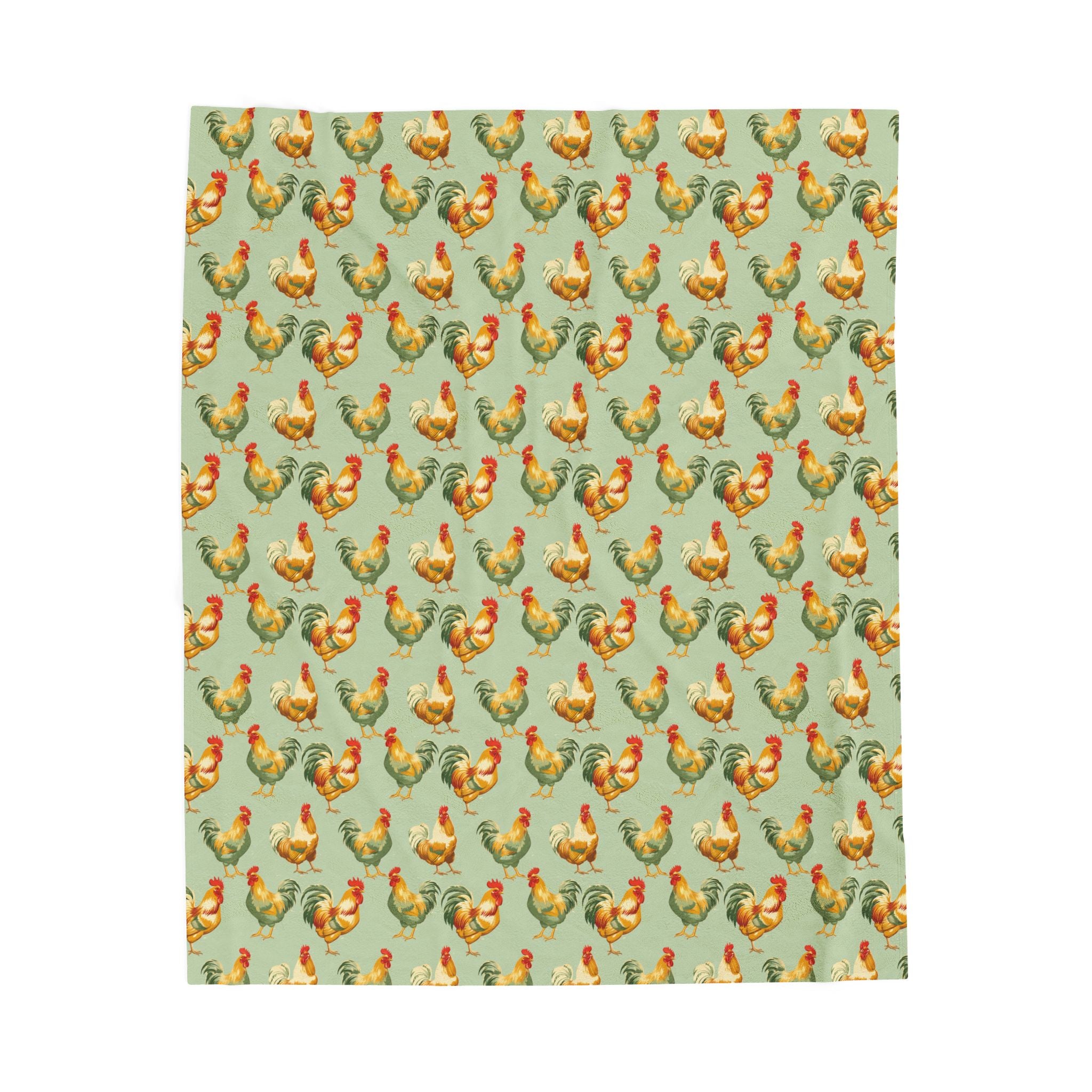Sage Roosters Velveteen Plush Blanket Vintage Chicken Farmhouse Throw, Cozy Cottagecore Country Home Decor