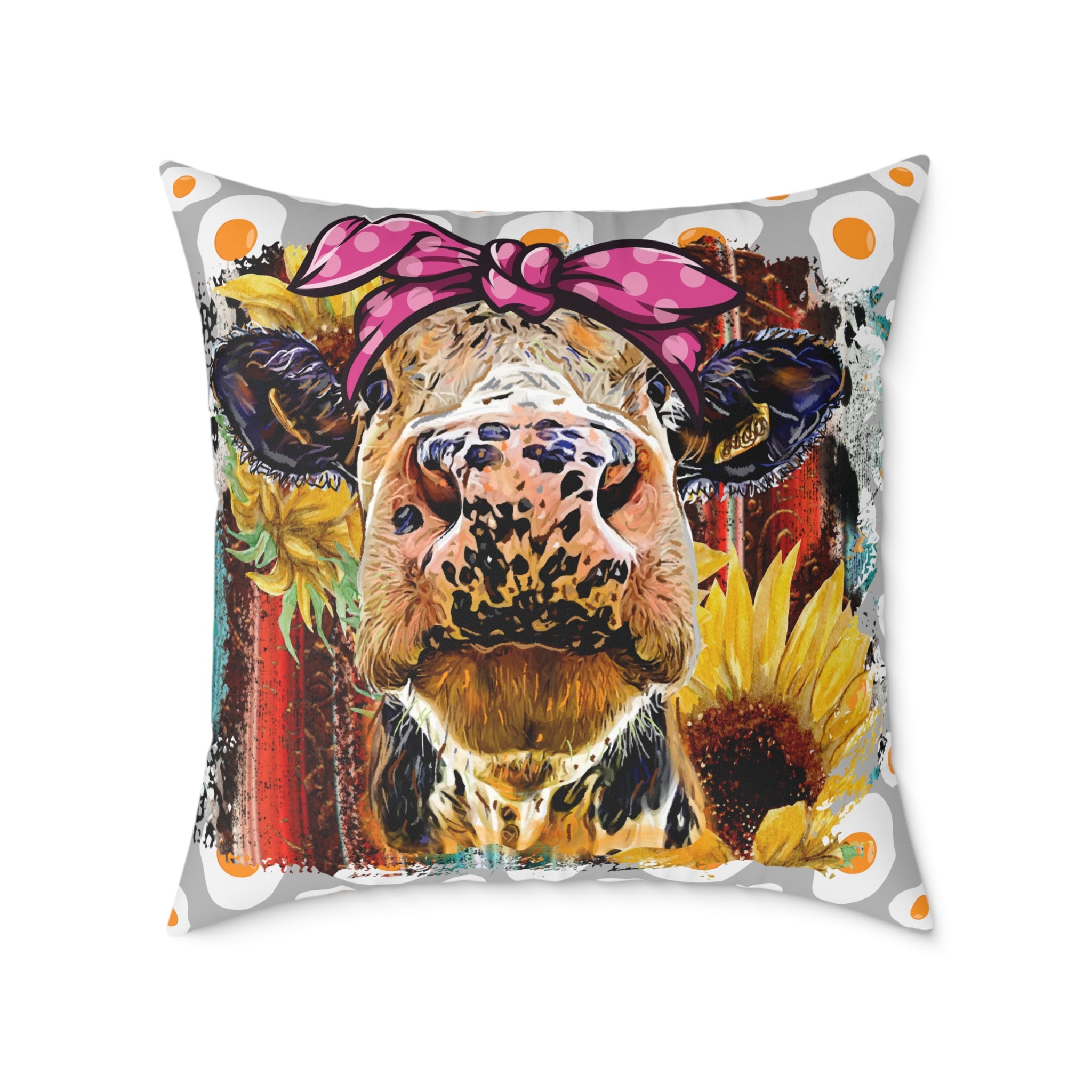 Funny Cow Throw Pillow | Farmhouse Cow Accent Pillow | Sunflower Highland Cow Decor Cushion | Rustic Country Home Decor | Gumpert Homestead