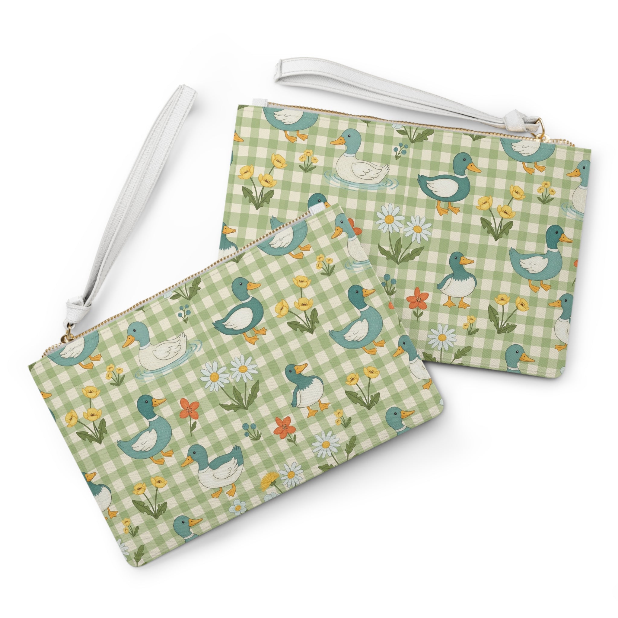 Gingham Goose Clutch Bag | Cottagecore Farmhouse Wristlet Purse | Goose Pattern Makeup Bag | Country Farm Animal Zipper Pouch | Homestead Gift