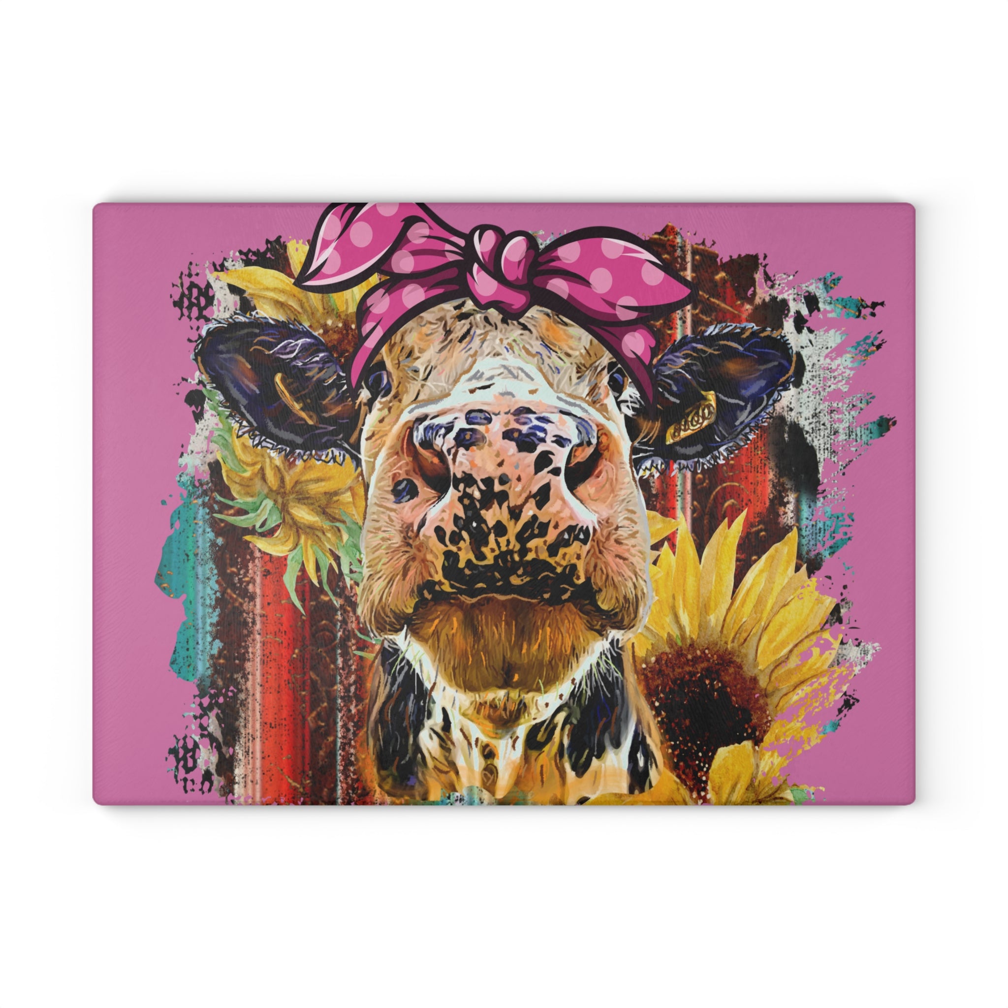 Floral Highland Cow Glass Cutting Board – Pink Farmhouse Cow Kitchen Decor, Sunflower Cow Cutting Board, Rustic Country Cottagecore Homestead Kitchen Gift