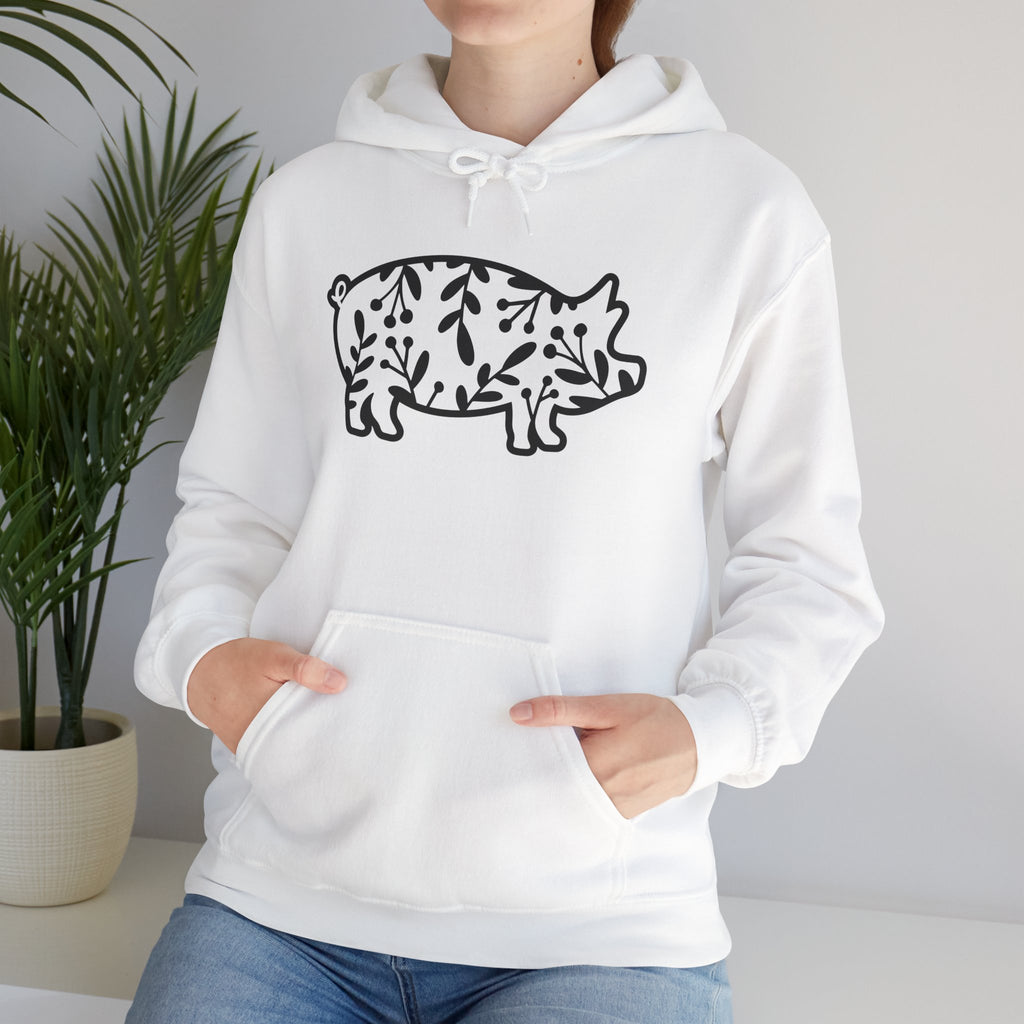 Floral Pig Silhouette Hoodie – Farm Life Sweatshirt, Pig Lover Pullover, Homestead Hoodie, Mini Pig Apparel, Farm Animal Hoodie, Country Living Unisex Hoodie