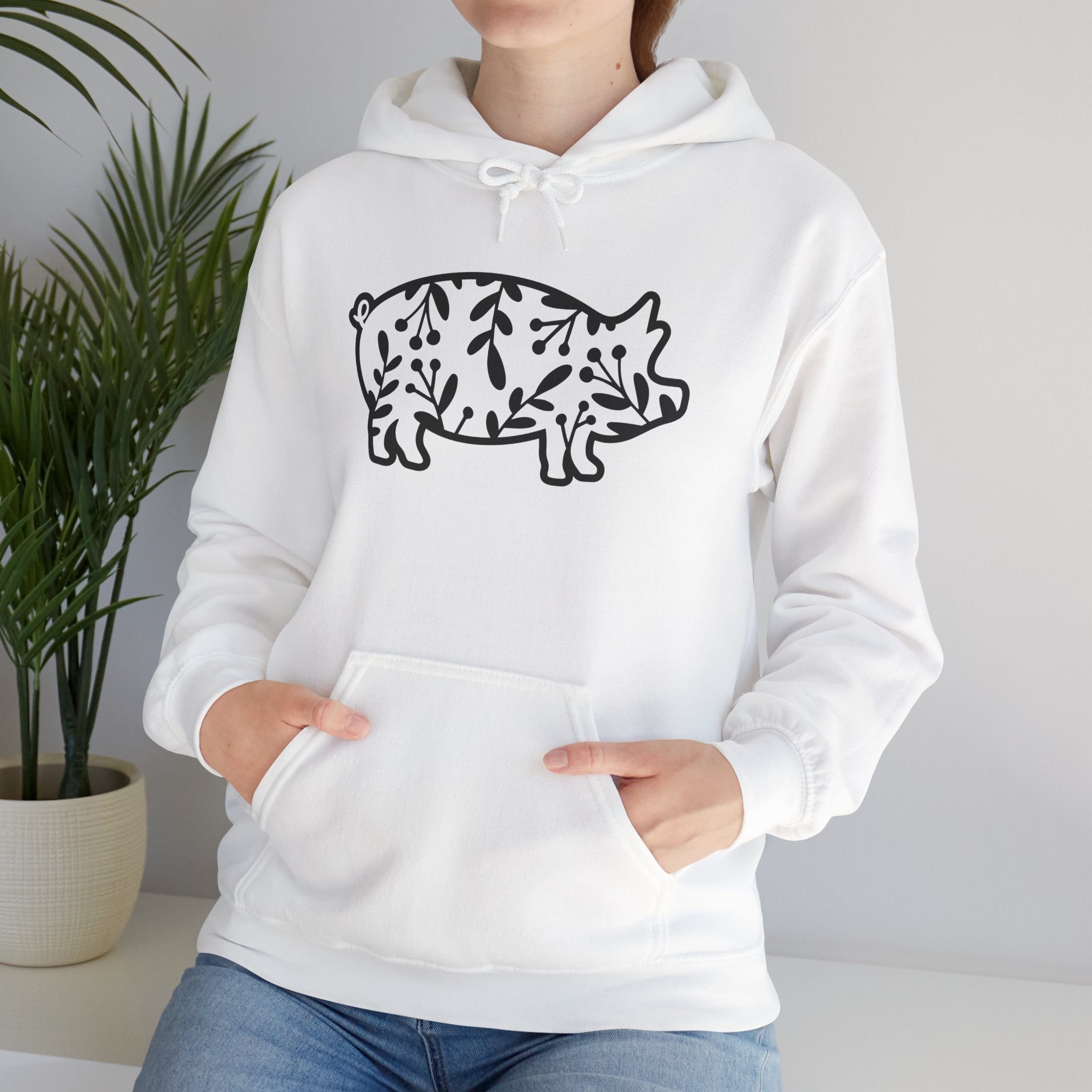 Floral Pig Silhouette Hoodie – Farm Life Sweatshirt, Pig Lover Pullover, Homestead Hoodie, Mini Pig Apparel, Farm Animal Hoodie, Country Living Unisex Hoodie