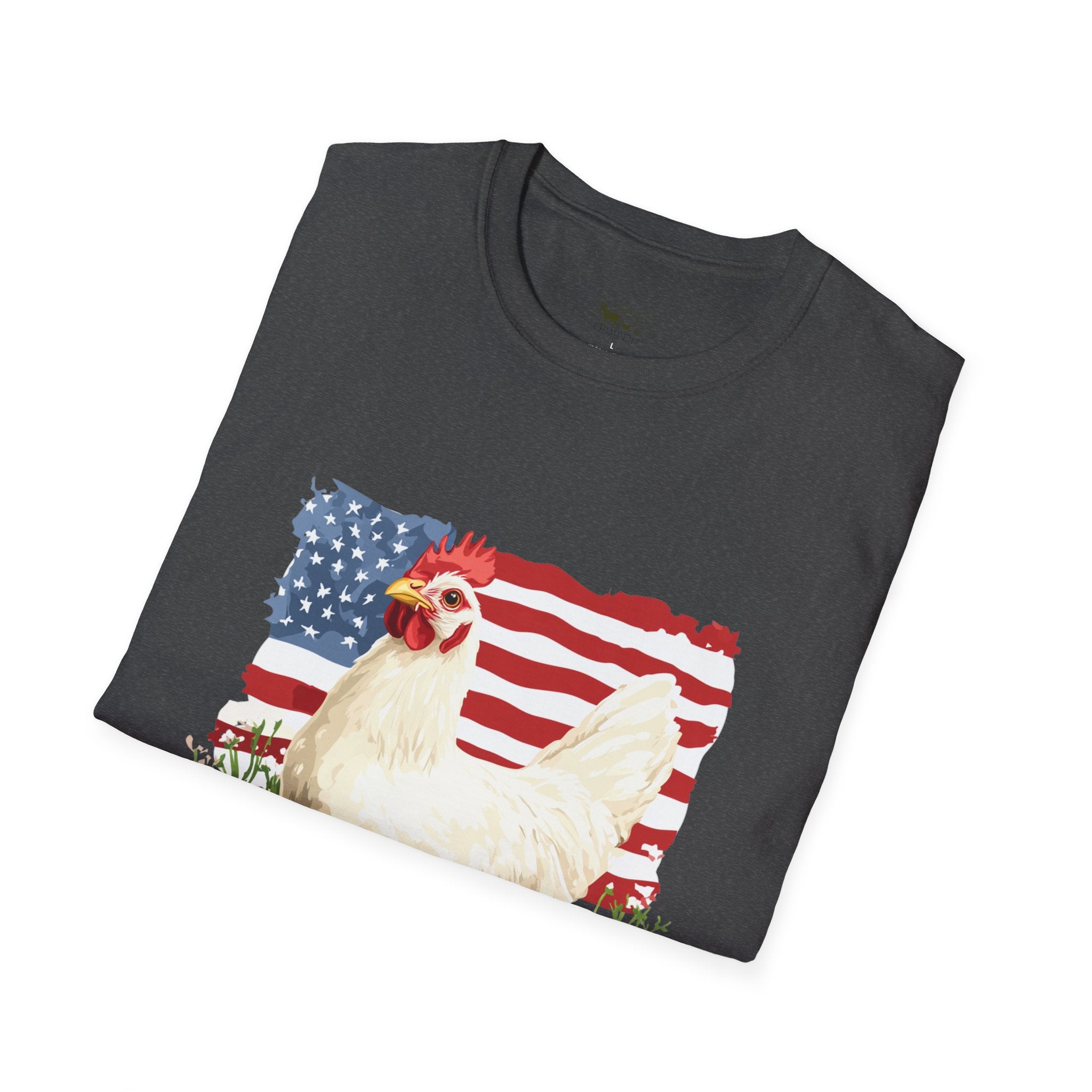 Patriotic Chicken T-Shirt – American Flag Hen Shirt, Farm Life Tee, 4th of July Chicken Shirt, Backyard Chicken Keeper Gift, Homestead Farm Apparel
