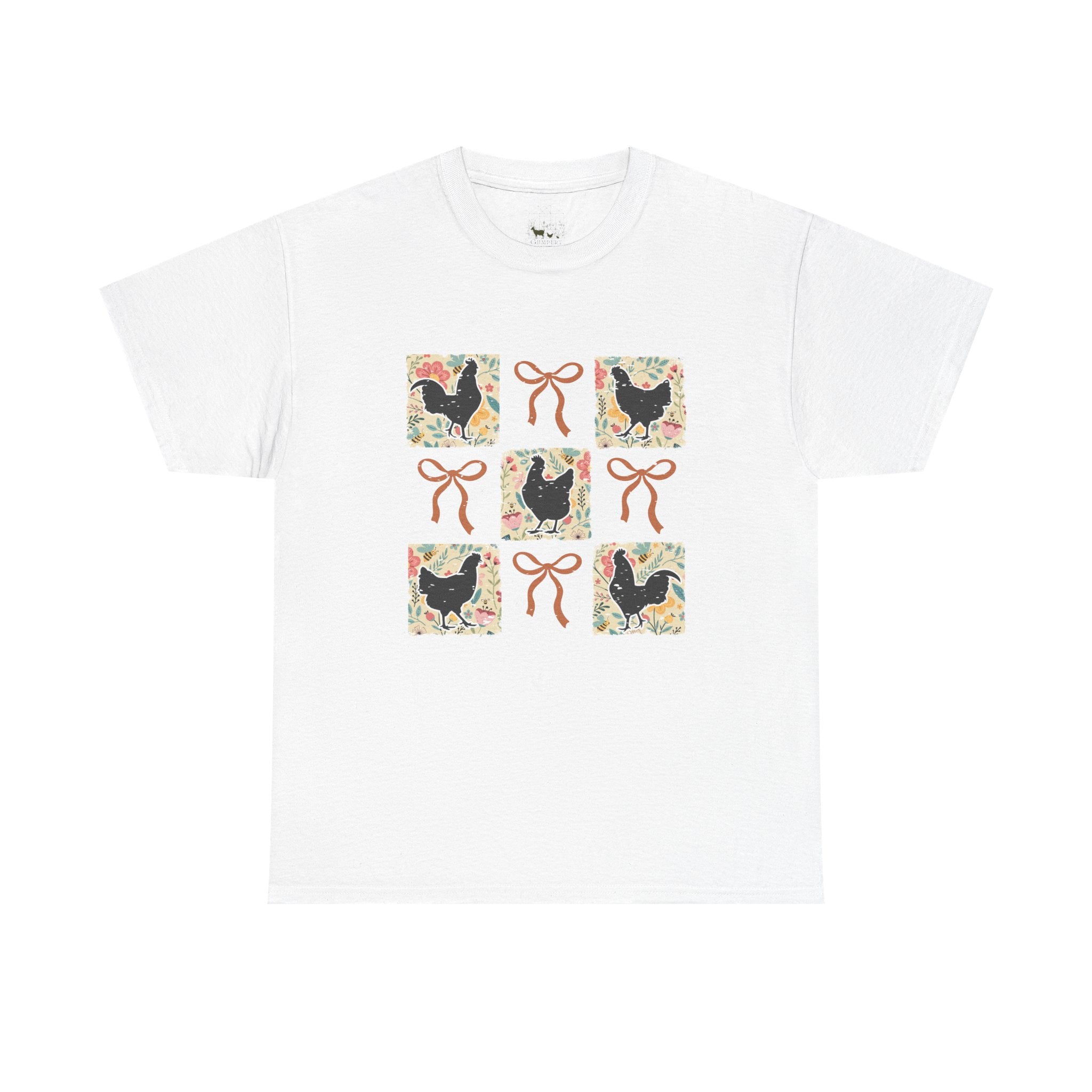 Cottagecore Chicken Patchwork T-Shirt – Farmhouse Chicken Mom Tee, Cozy Country Hen Shirt, Unisex Gildan 5000