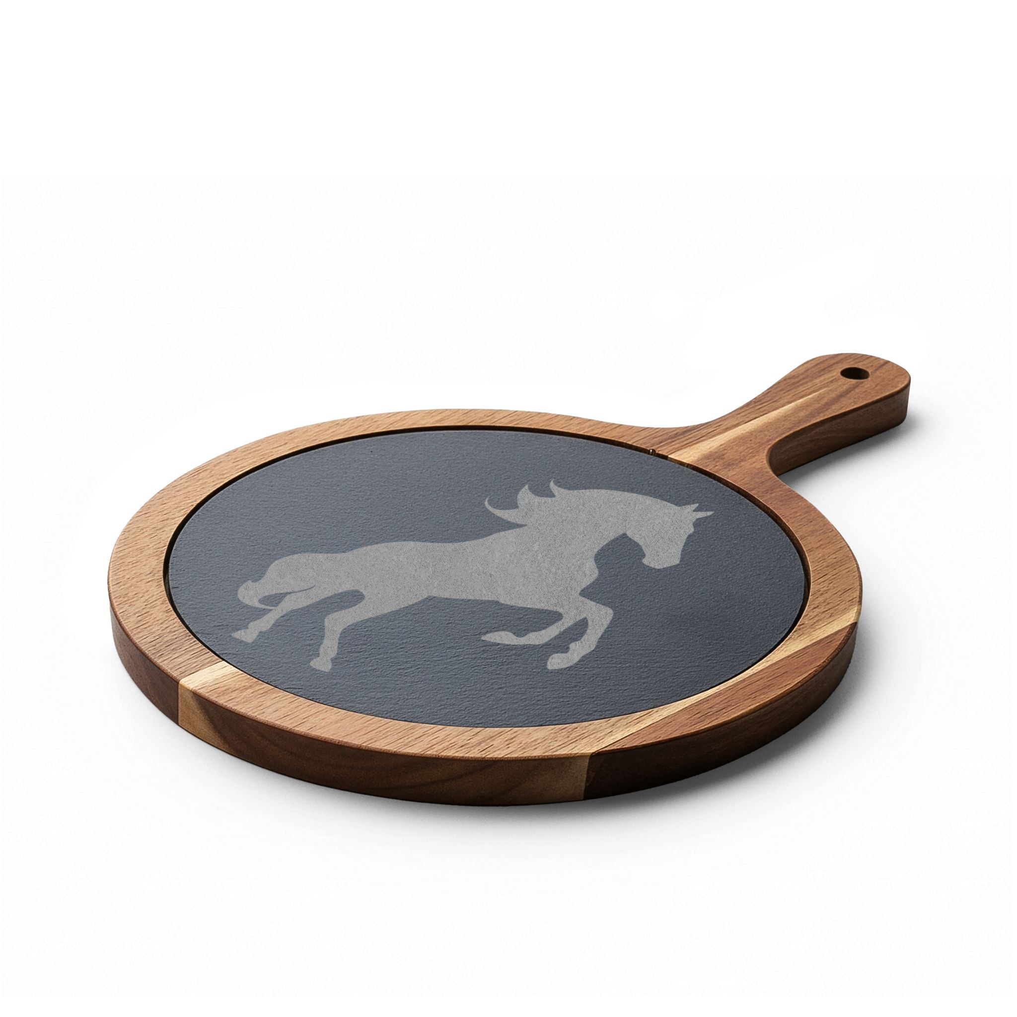 Horse Engraved Charcuterie Board Set | Slate Cheese Board with Knives | Farmhouse Equestrian Serving Board | Rustic Ranch Kitchen Gift