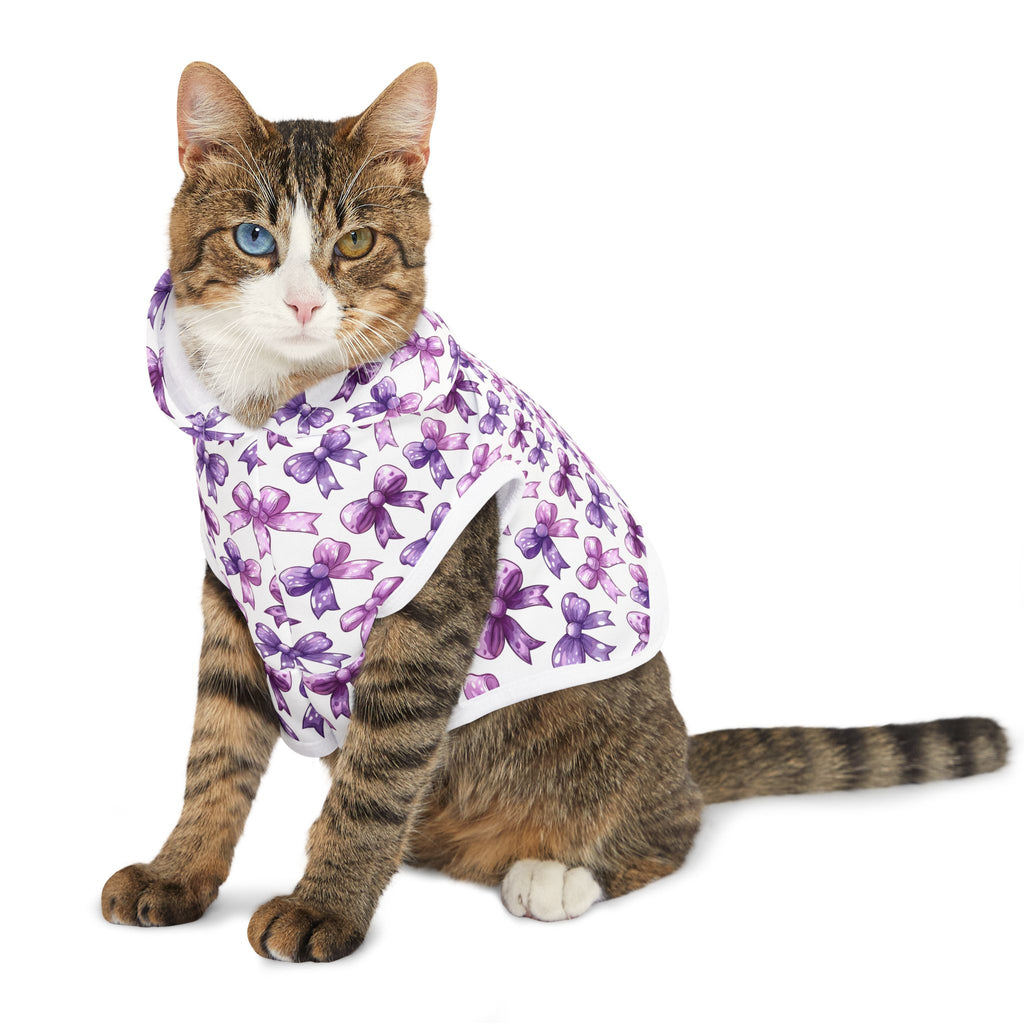 Purple Coquette Bows Cute Pet Hoodie - Adorable Puppy Sweater, Small Dog Outfit, Furry Friend Gift, Pet Apparel, Animal Lover Present