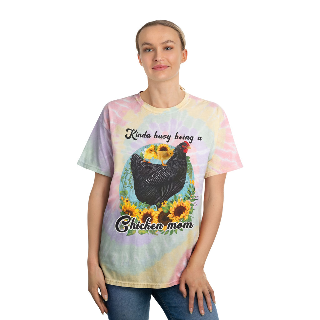 Kinda Busy Being a Chicken Mom Tie-Dye T-Shirt – Funny Chicken Mama Tee, Sunflower Farm Shirt, Backyard Chicken Lover Apparel