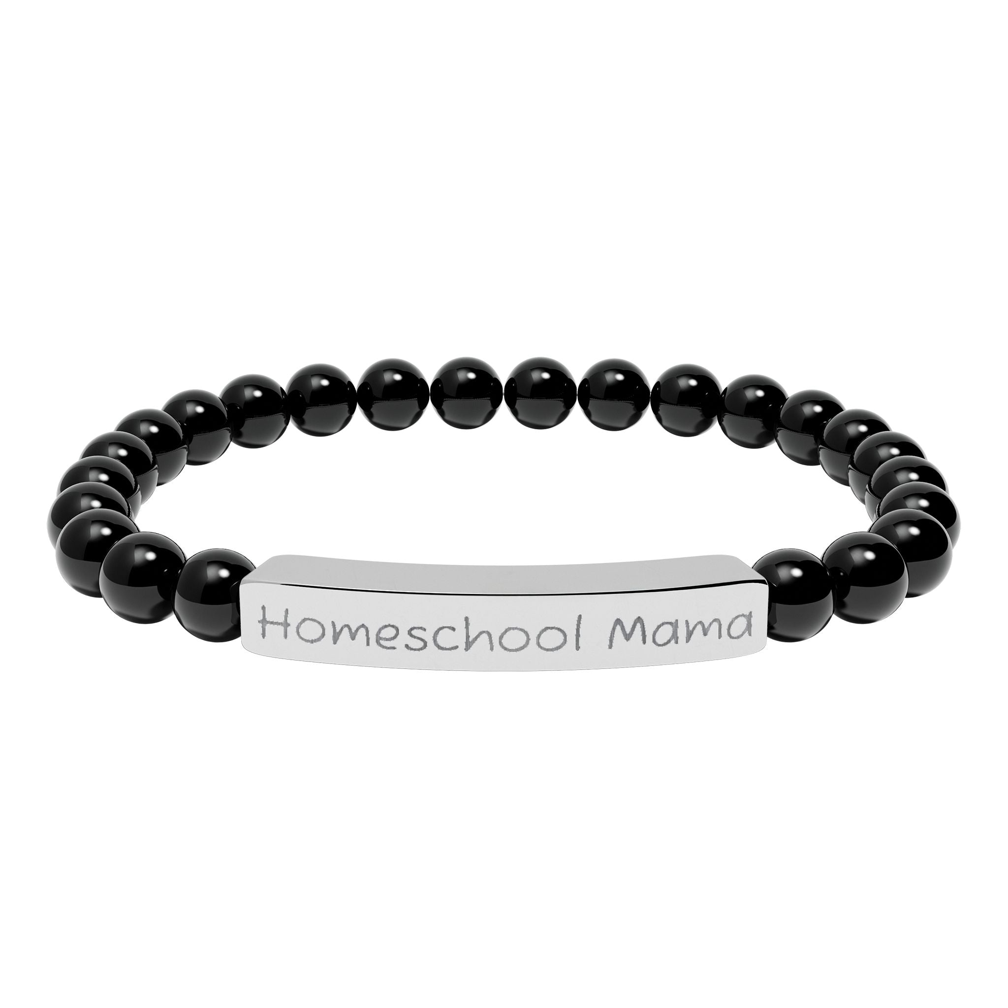 Homeschool Mama Natural Stone Stretch Bracelet – Engraved Mom Jewelry, Homeschool Gift, Rustic Farmhouse Bracelet