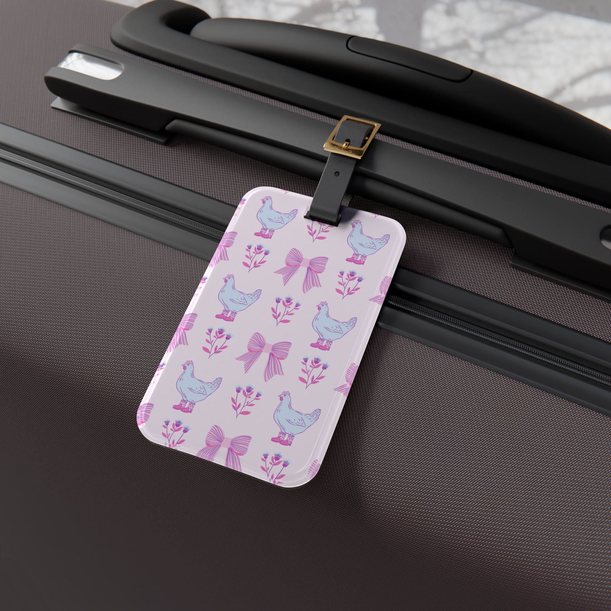 Pink Chicken Luggage Tag | Farmhouse Travel Accessory | Cute Chicken Suitcase Tag | Cottagecore Poultry Bag Identifier | Gumpert Homestead