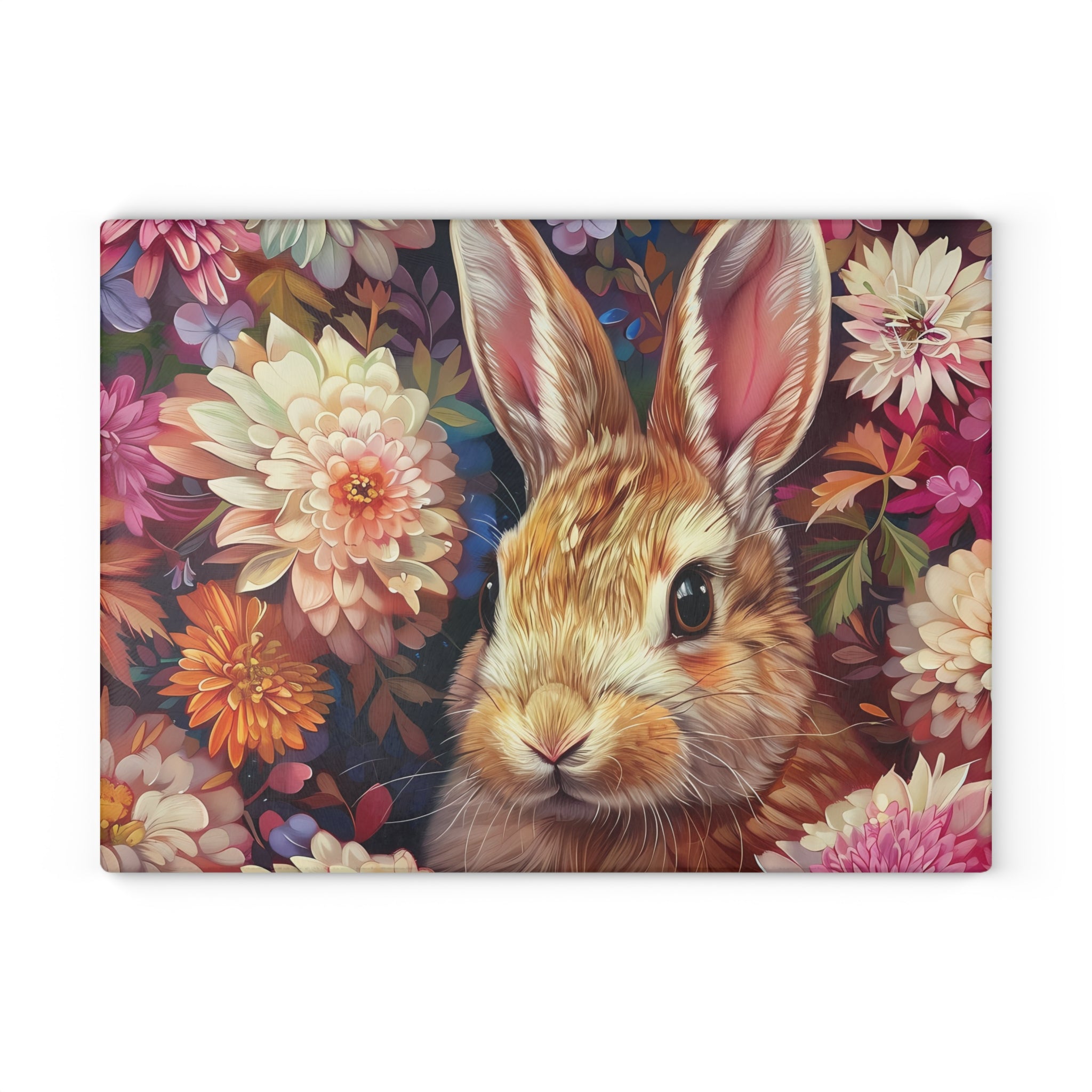 Floral Bunny Glass Cutting Board | Cottagecore Rabbit Kitchen Decor | Wildflower Bunny Tempered Glass Cutting Board | Gumpert Homestead
