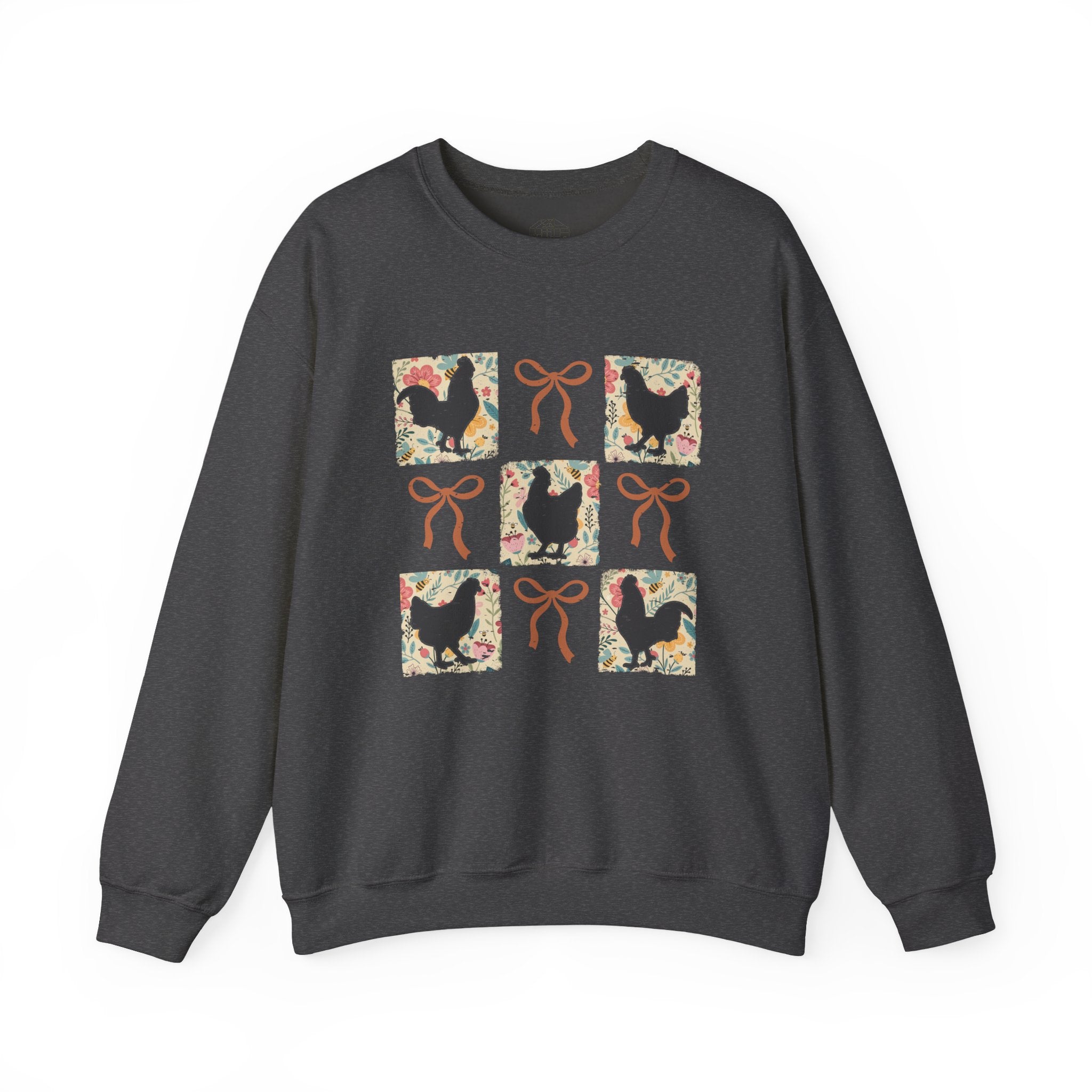 Cottagecore Chicken Quilt Sweatshirt – Farmhouse Patchwork Chicken Crewneck, Cozy Country Homestead Pullover