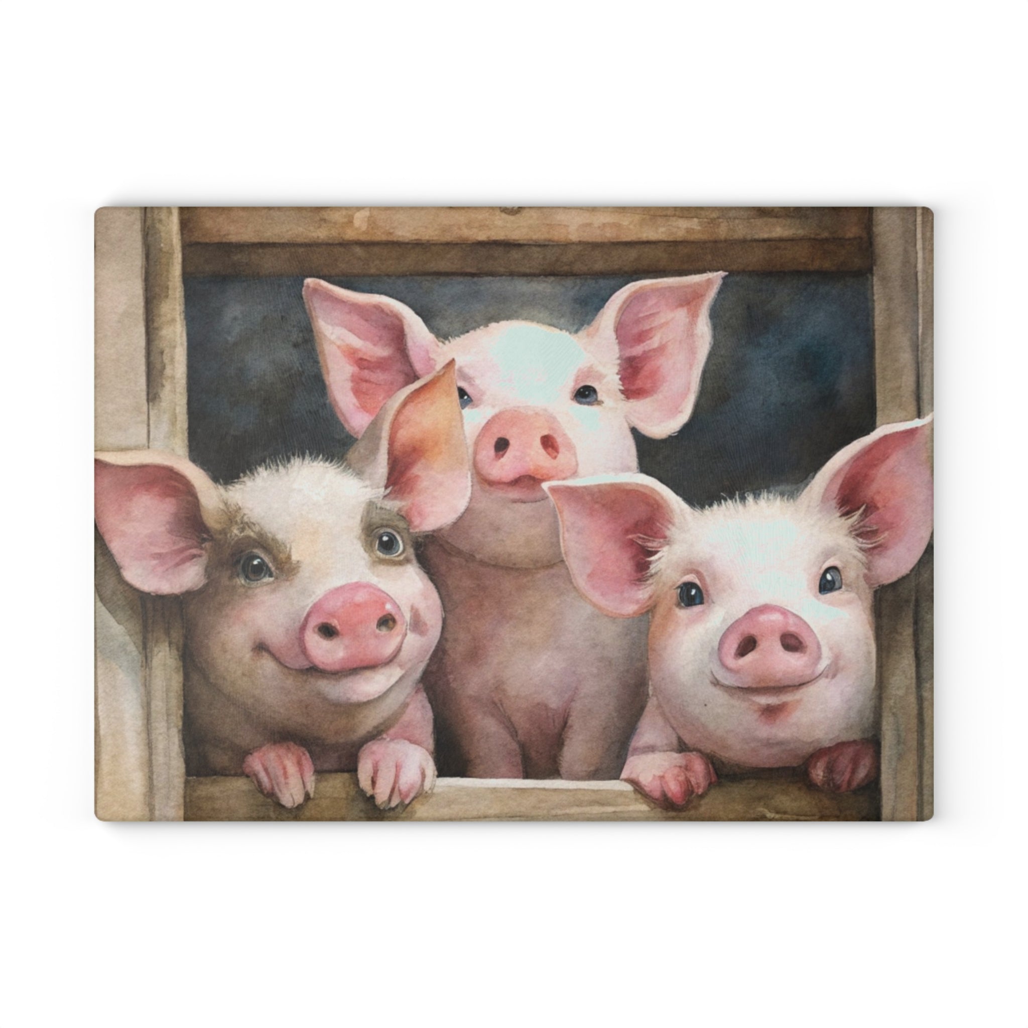 Farmhouse Piglet Glass Cutting Board | Cute Pig Kitchen Decor | Rustic Farm Animal Tempered Glass Cutting Board | Gumpert Homestead