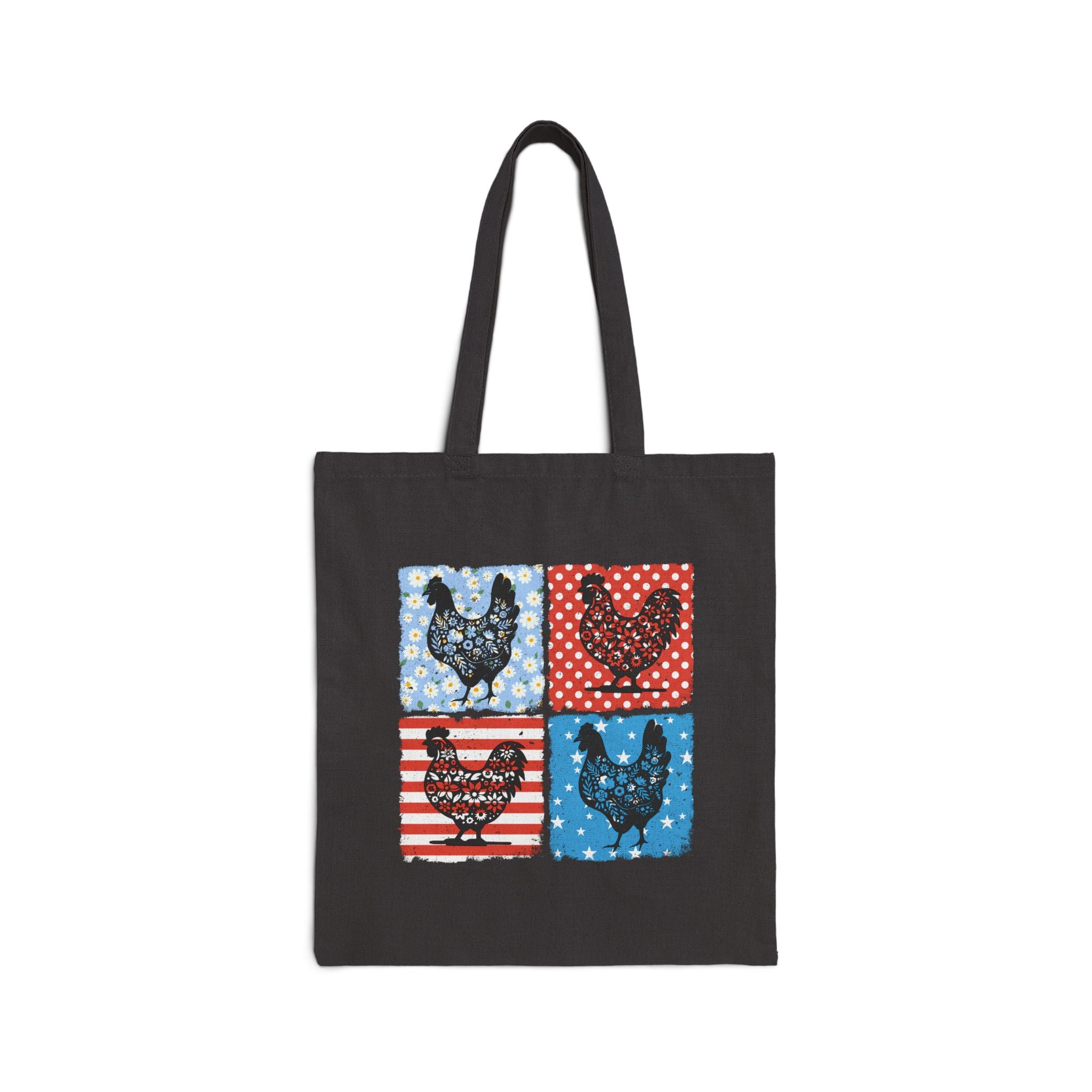 Patchwork Chicken Tote Bag – Farmhouse Chicken Canvas Bag, Cottagecore Hen Market Tote, Reusable Homestead Shopping Bag, Chicken Lover Gift, Country Farm Tote