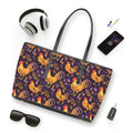 Purple & Gold Chicken Print Leather Shoulder Bag – Farmhouse Chicken Tote, Cute Hen Pattern Purse, Farm Life Handbag, Backyard Chicken Lover Bag