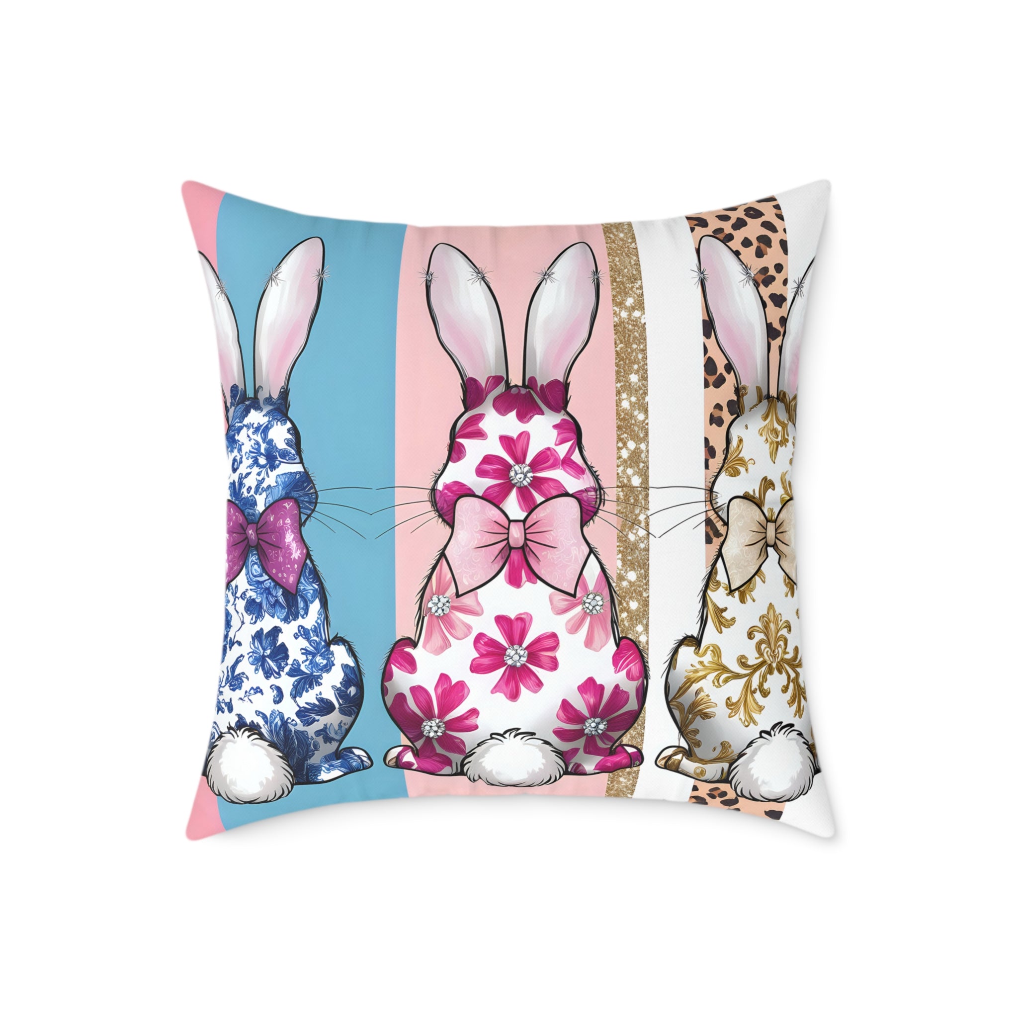 Pink Bunny Trio Throw Pillow | Cottagecore Rabbit Decor Cushion | Farmhouse Easter Bunny Accent Pillow | Cute Spring Home Decor | Gumpert Homestead