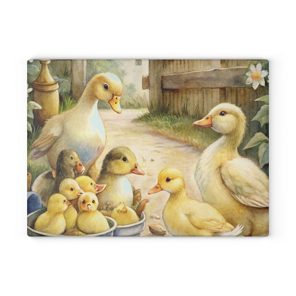 Farmhouse Duck Glass Cutting Board | Cute Duckling Kitchen Decor | Rustic Farm Animal Tempered Glass Cutting Board | Gumpert Homestead