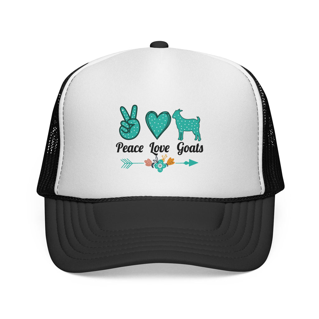 Peace Love Goats Trucker Hat – Goat Mom Hat, Farm Life Snapback, Homestead Goat Lover Cap