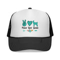 Peace Love Goats Trucker Hat – Goat Mom Hat, Farm Life Snapback, Homestead Goat Lover Cap