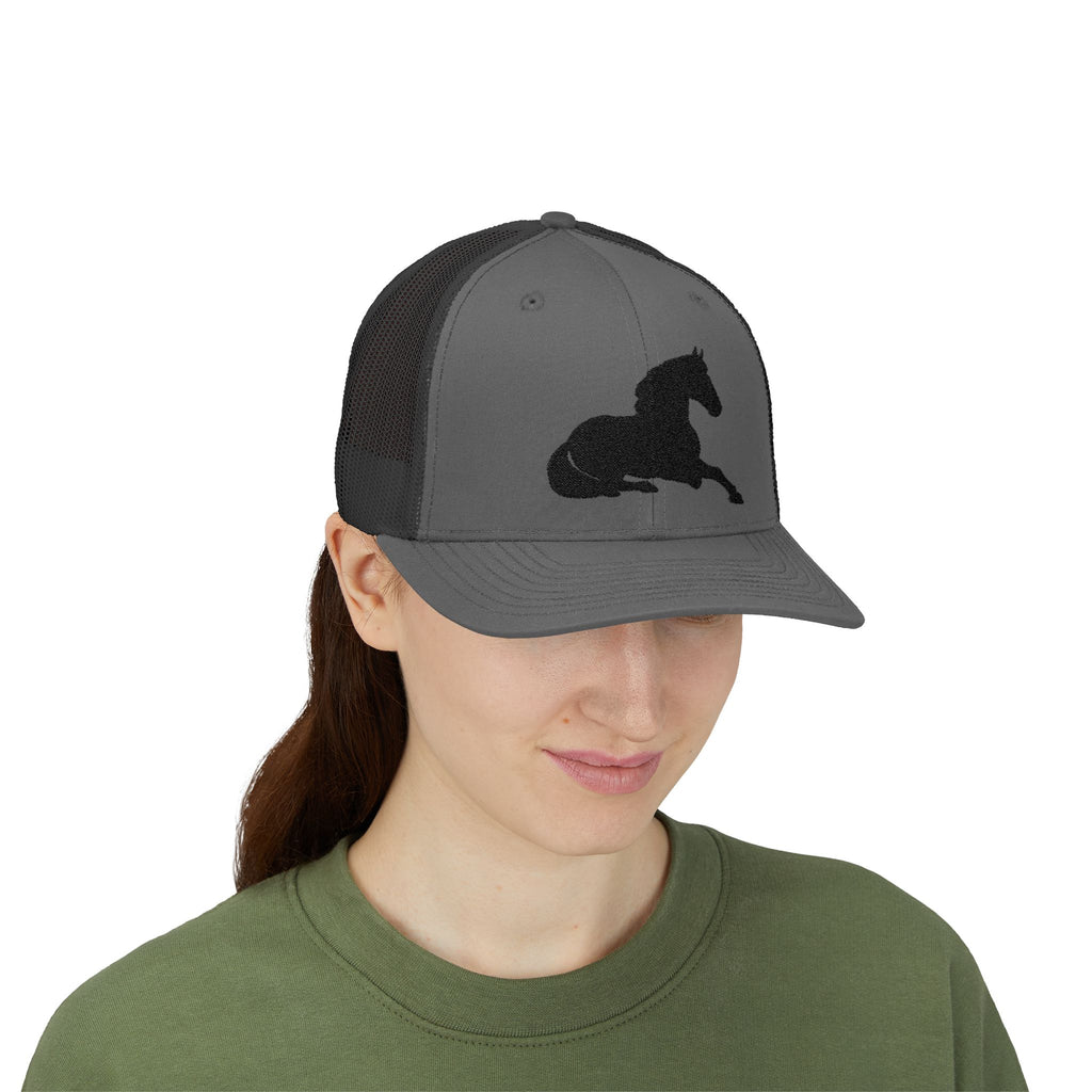 Resting Horse Trucker Hat | Laying Horse Silhouette Mesh Snapback Cap | Western Ranch Horse Lover Hat | Rustic Farm Life Cowboy Cowgirl Cap