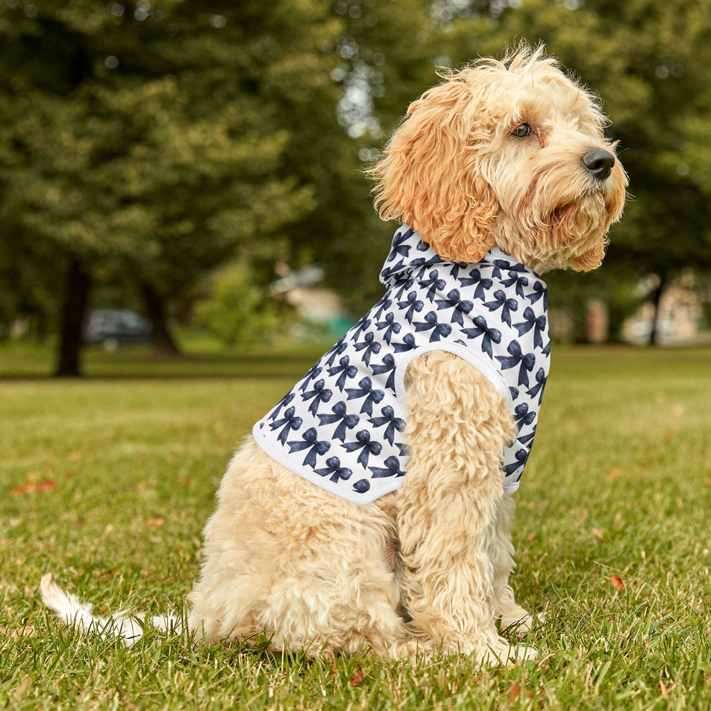 Navy Coquette Bows Cute Pet Hoodie - Adorable Puppy Sweater, Small Dog Outfit, Furry Friend Gift, Pet Apparel, Animal Lover Present
