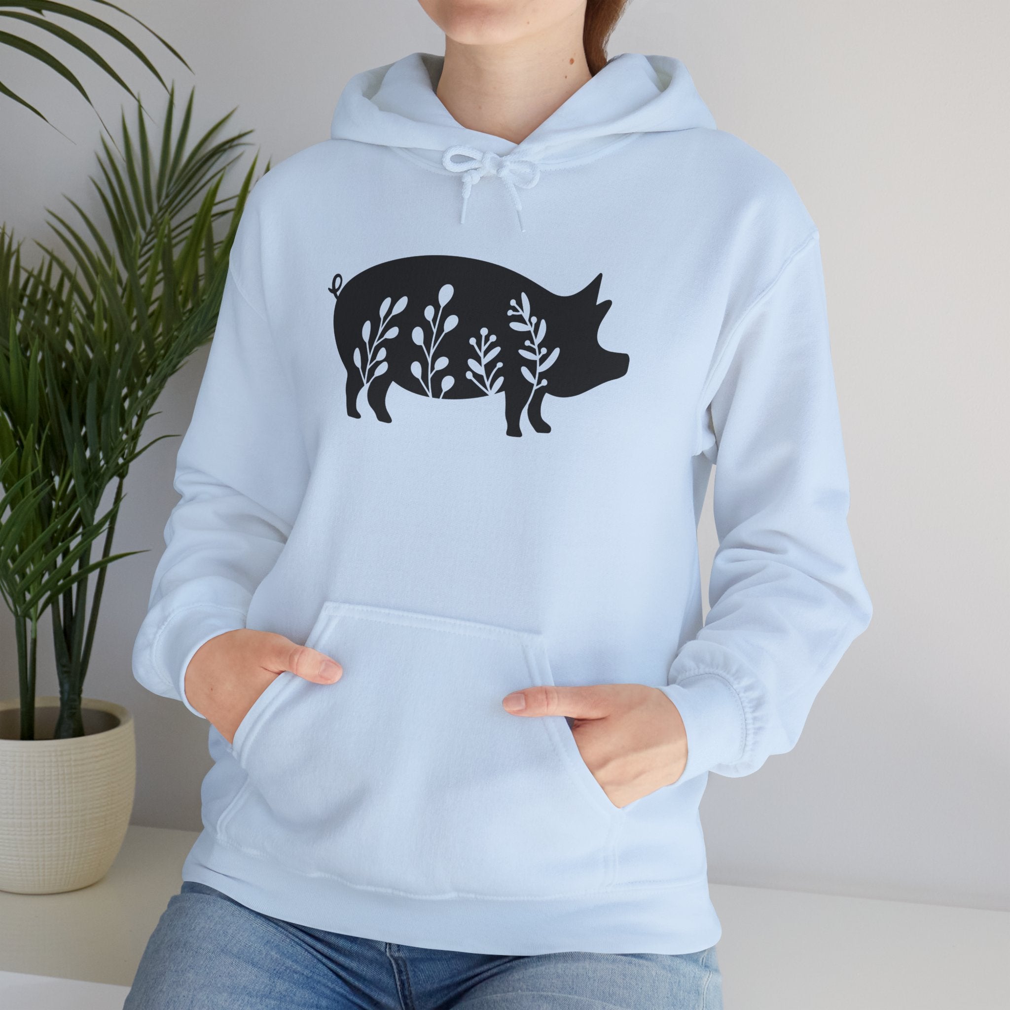 Floral Pig Silhouette Hoodie – Farm Life Sweatshirt, Pig Lover Pullover, Homestead Hoodie, Mini Pig Apparel, Farm Animal Hoodie, Country Living Unisex Hoodie